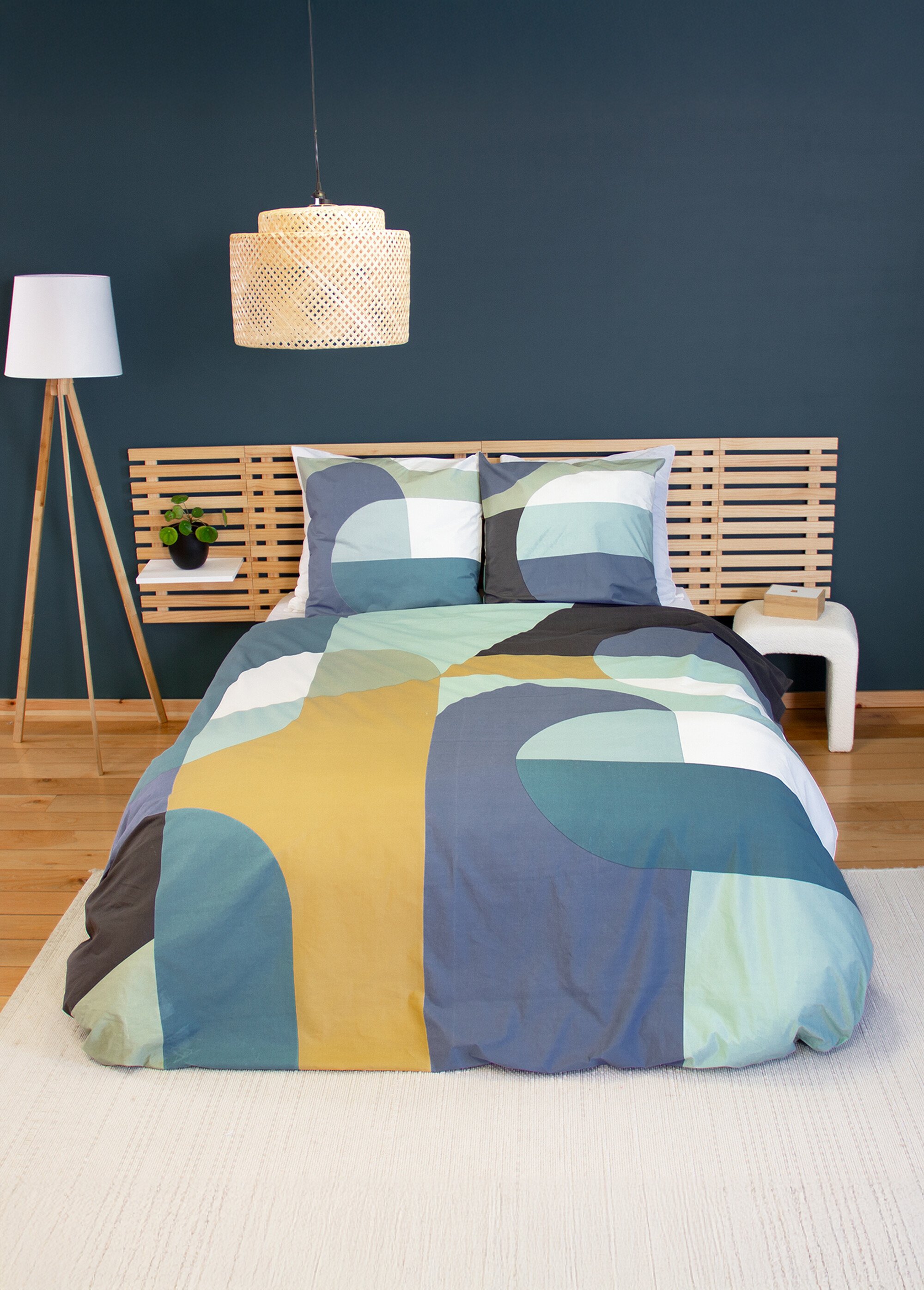 Parure housse de couette coton, geometric Bleu TIS-JOELLE FA1
