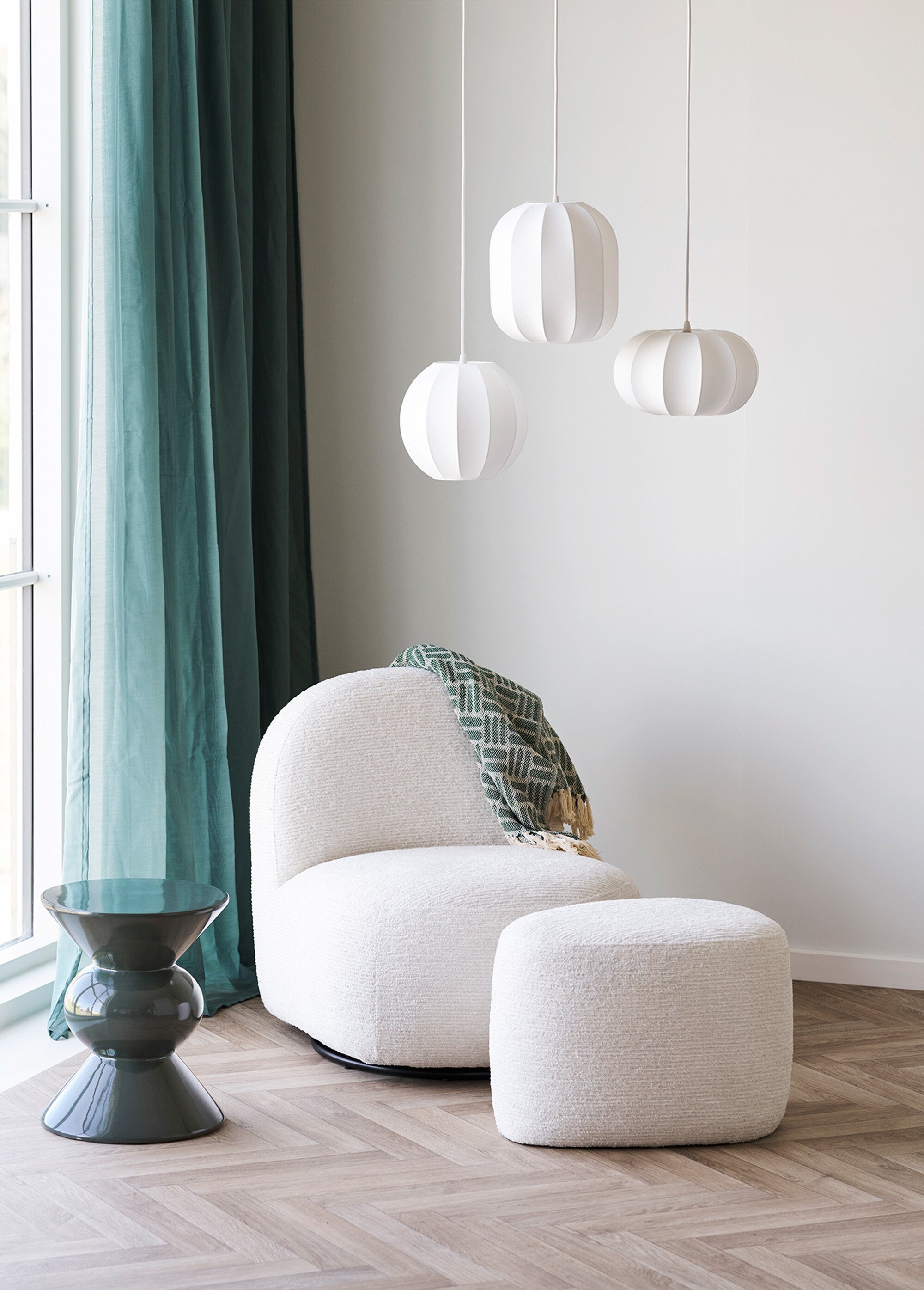 Pouf déco en tissu, forme goutte BLANC HN-1501101 SI1