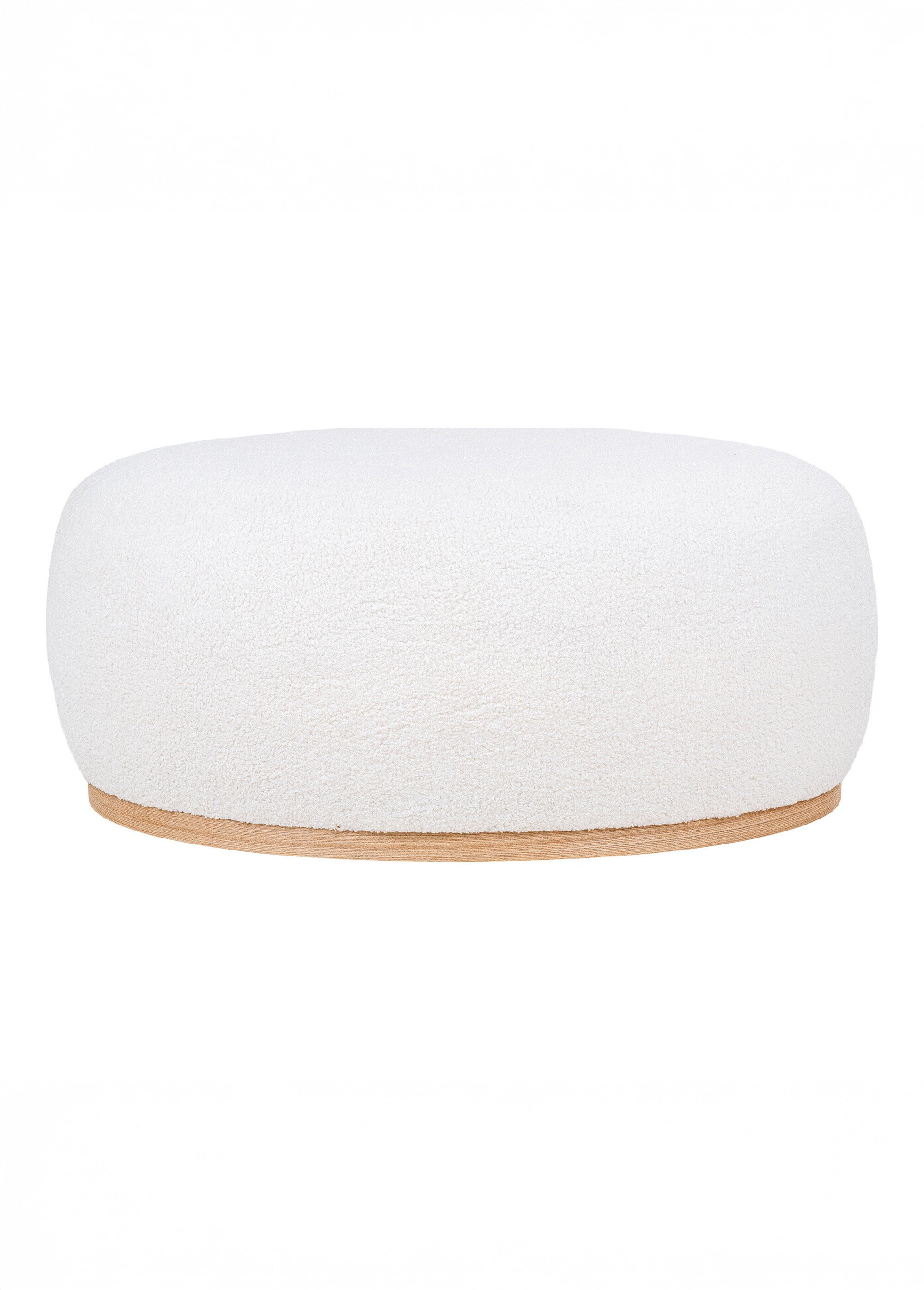 Pouf XXL ovale bouclette, base bois BLANC HN-1501222 DE1
