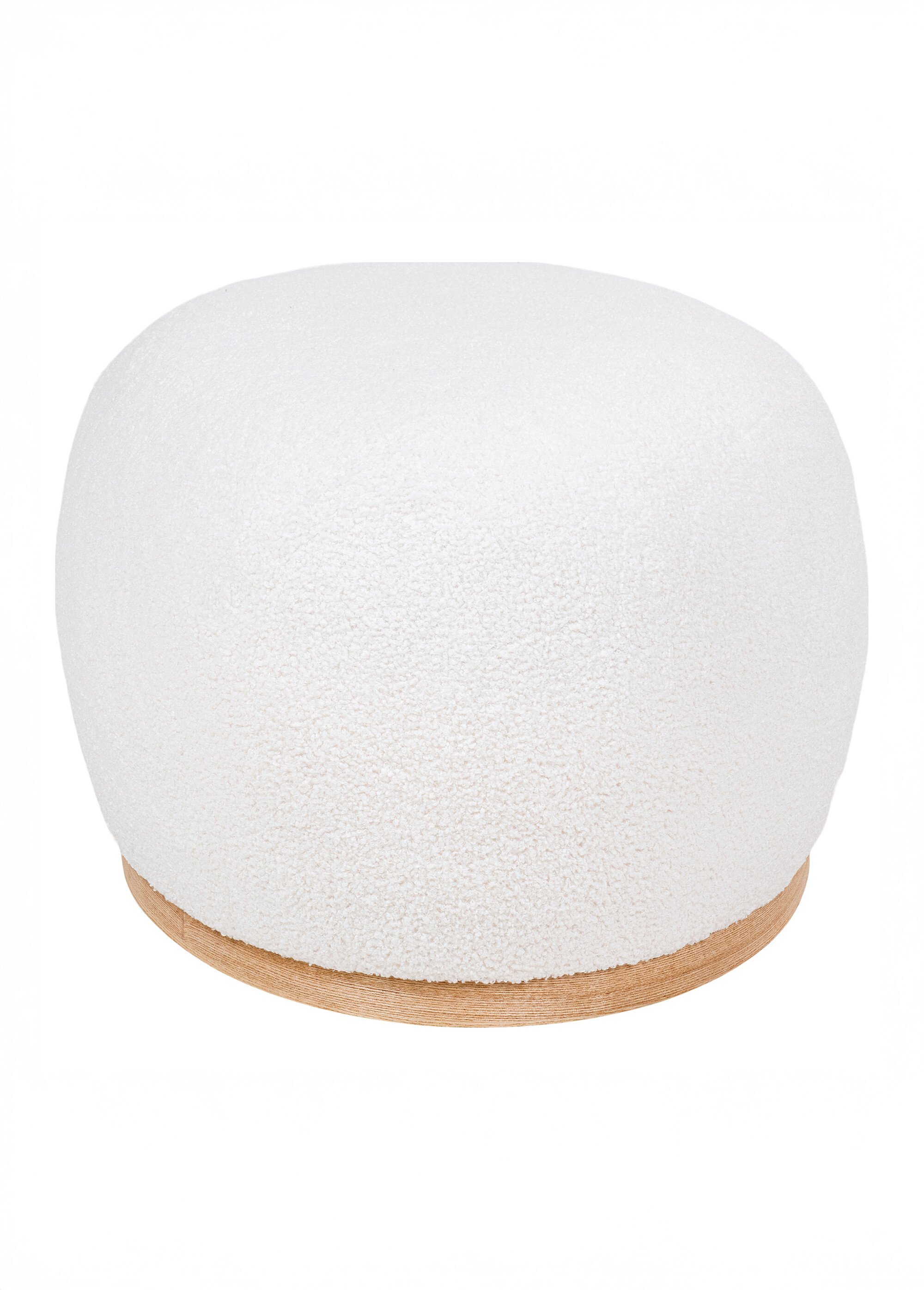Pouf XXL ovale bouclette, base bois BLANC HN-1501222 DE2
