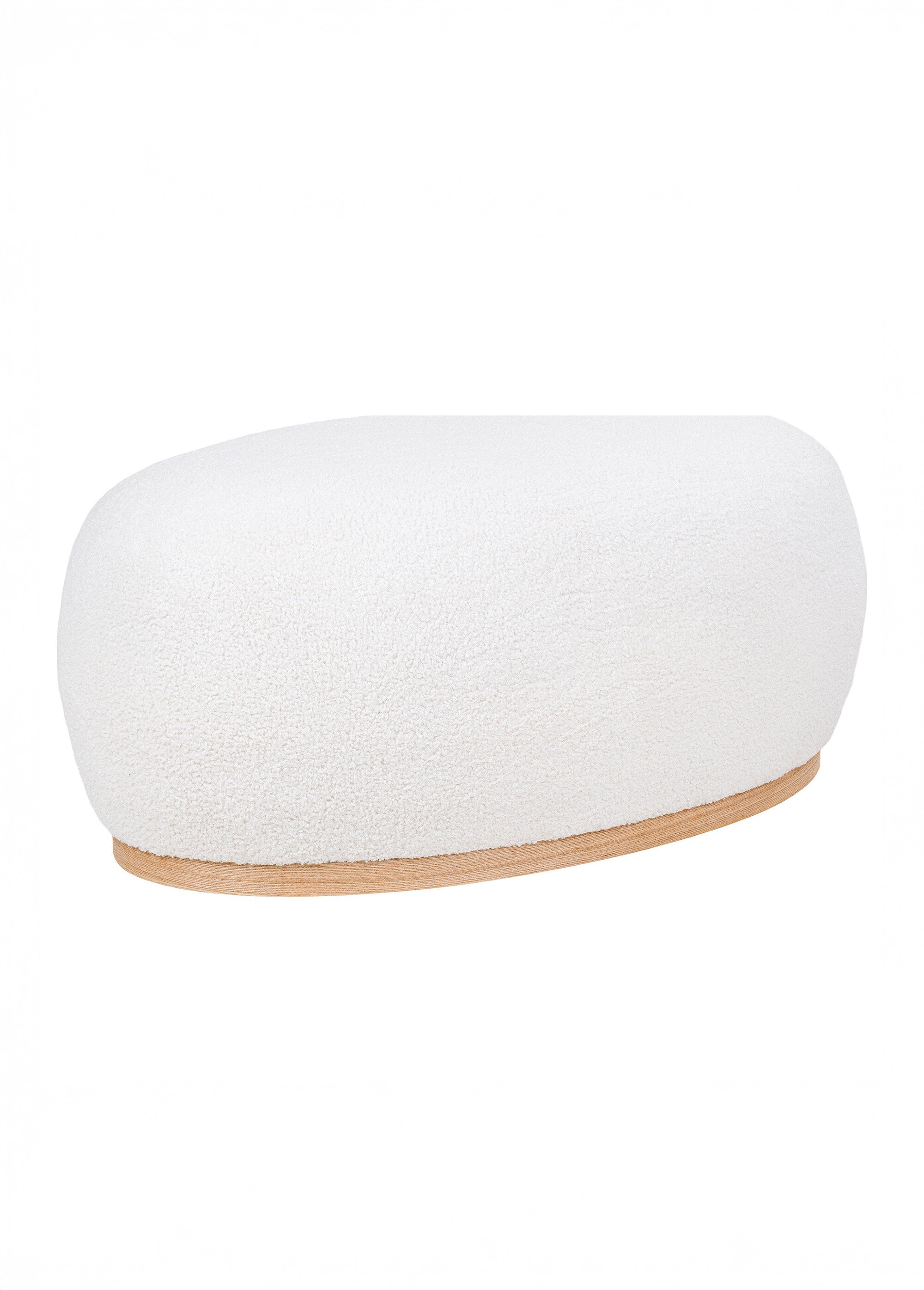 Pouf XXL ovale bouclette, base bois BLANC HN-1501222 FA1