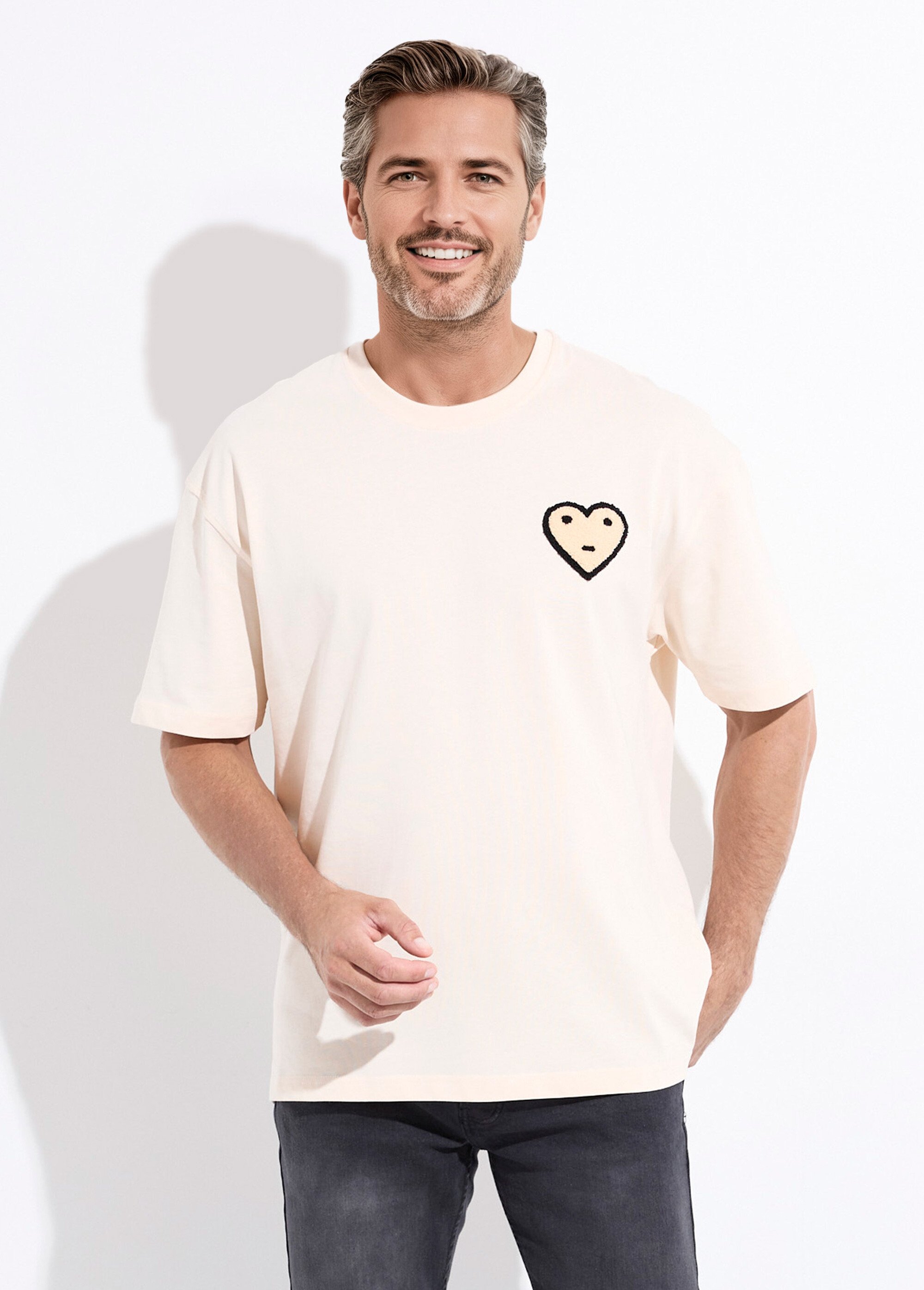 T-shirt épais détail coeur bouclette Homme Beige IKA-LP2538 FA1