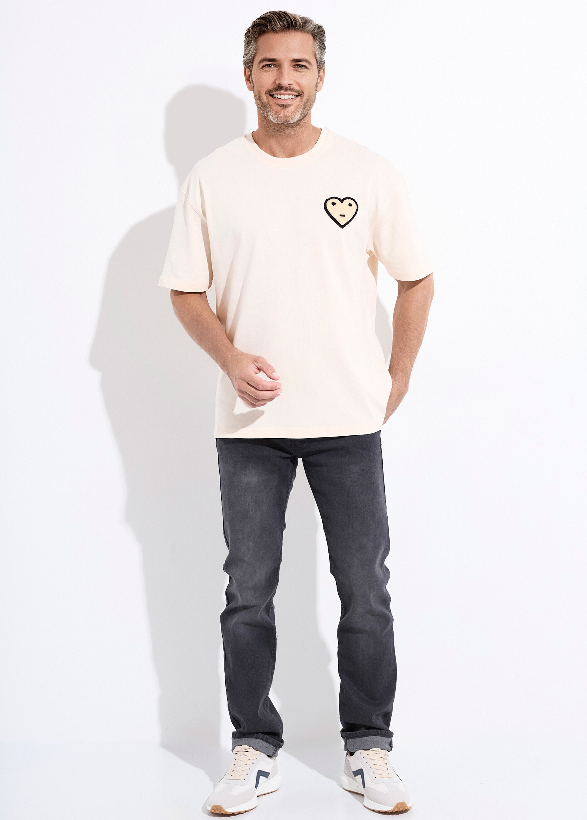 T-shirt épais détail coeur bouclette Homme Beige IKA-LP2538 SF1