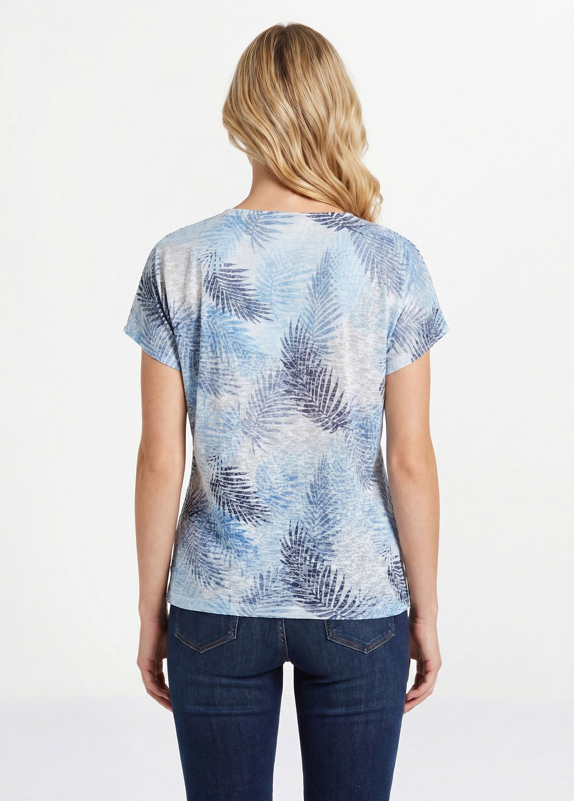 T-shirt imprimé court maille dévorée Femme Bleu CAMOPI DO1