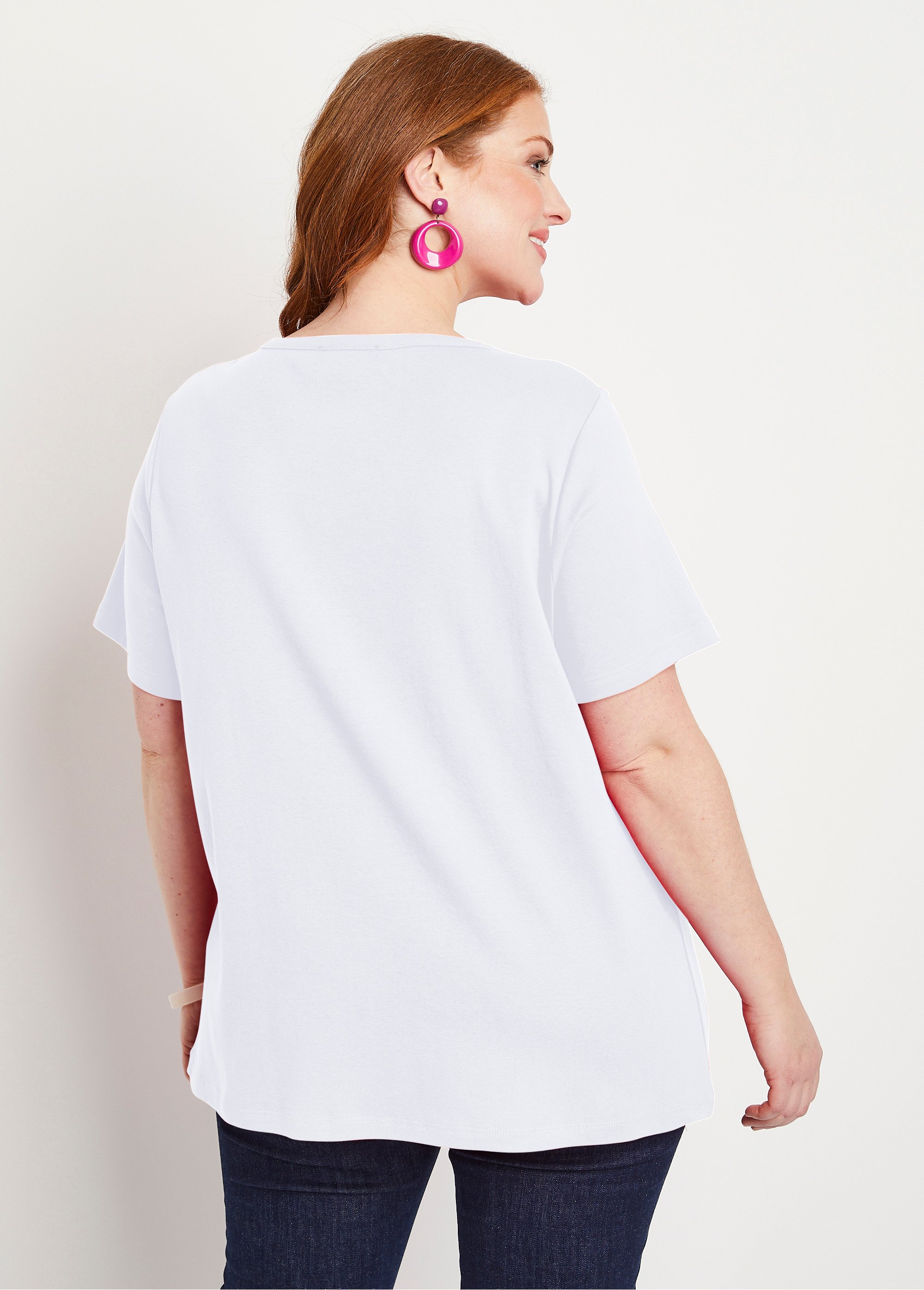 T-shirt long boutonné broderie anglaise Femme Grande Taille Blanc COPAIN DO1