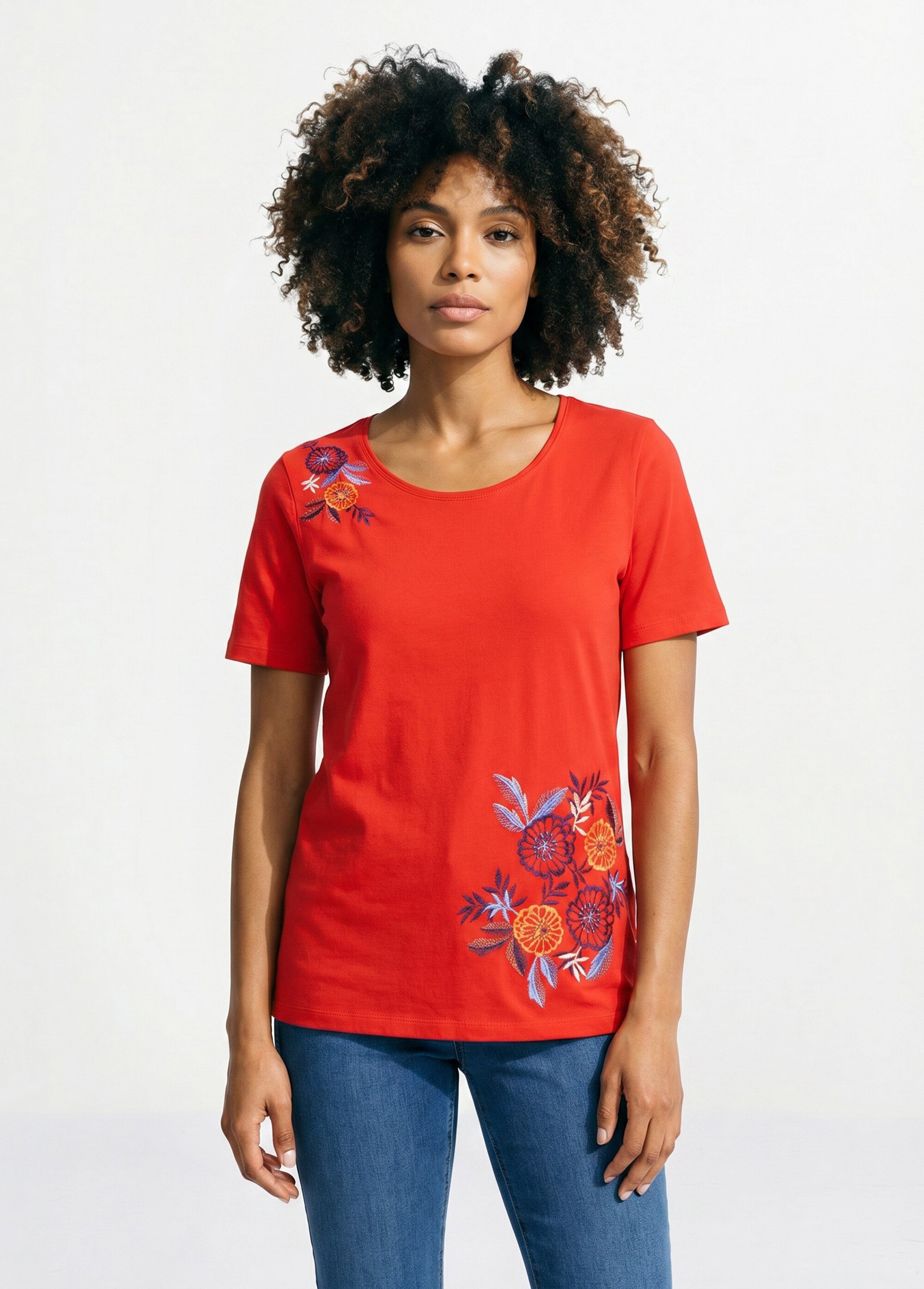 T-shirt manches courtes brodé ou imprimé Femme Orange CAMPEAUX FA1