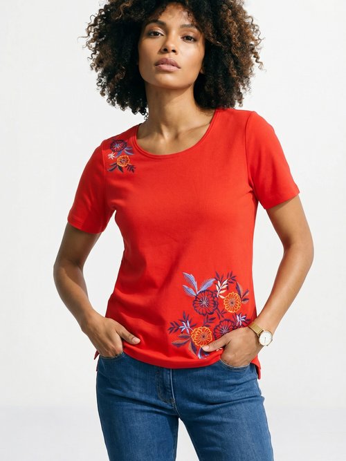 T-shirt manches courtes brodé ou imprimé Femme Orange CAMPEAUX MV1