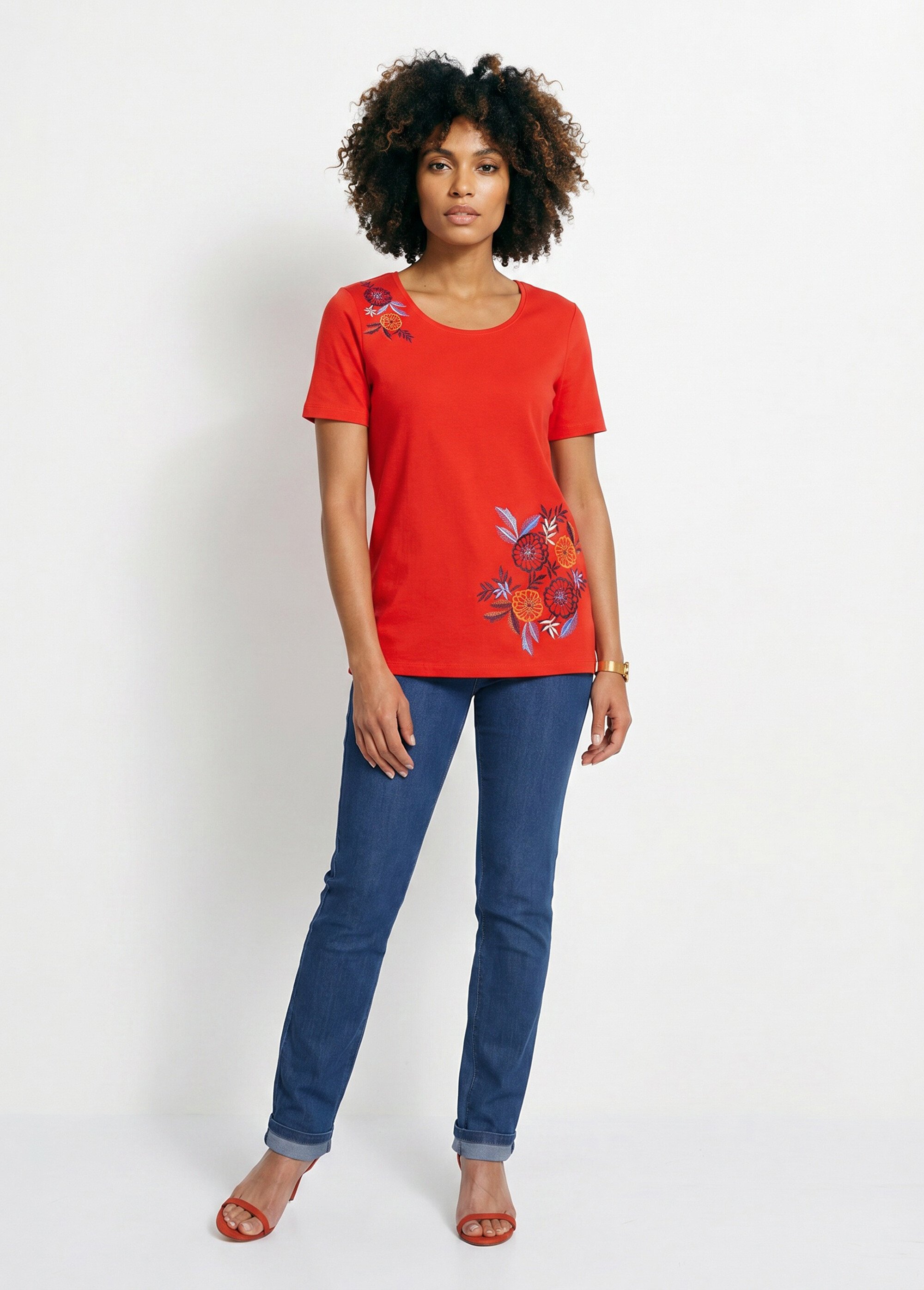 T-shirt manches courtes brodé ou imprimé Femme Orange CAMPEAUX SI1