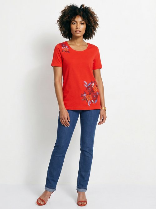 T-shirt manches courtes brodé ou imprimé Femme Orange CAMPEAUX SI1