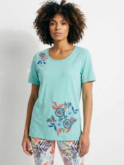 T-shirt manches courtes brodé ou imprimé Femme Vert CAMPEAUX FA1