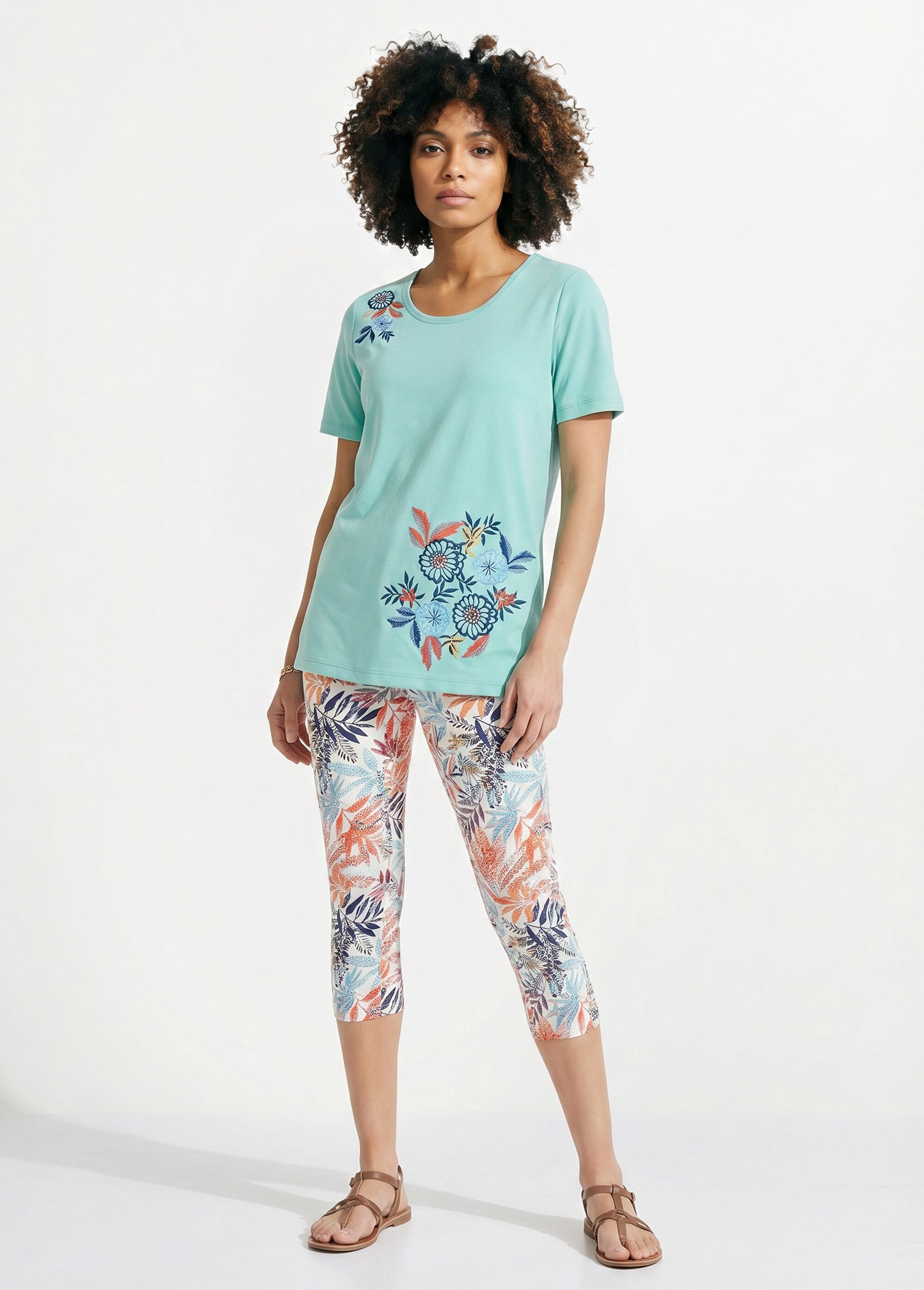 T-shirt manches courtes brodé ou imprimé Femme Vert CAMPEAUX SI1