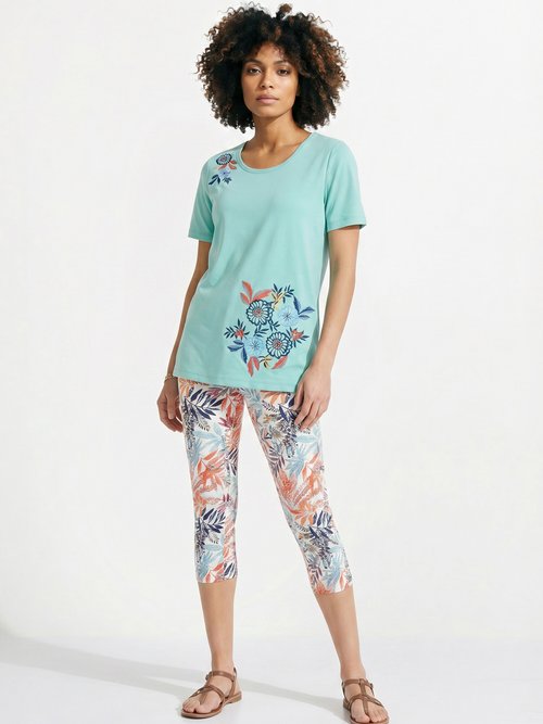 T-shirt manches courtes brodé ou imprimé Femme Vert CAMPEAUX SI1