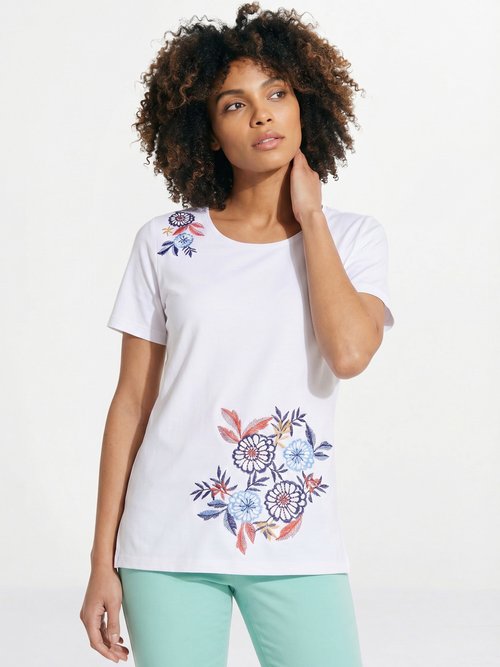 T-shirt manches courtes brodé ou imprimé Femme Blanc CAMPEAUX FA1