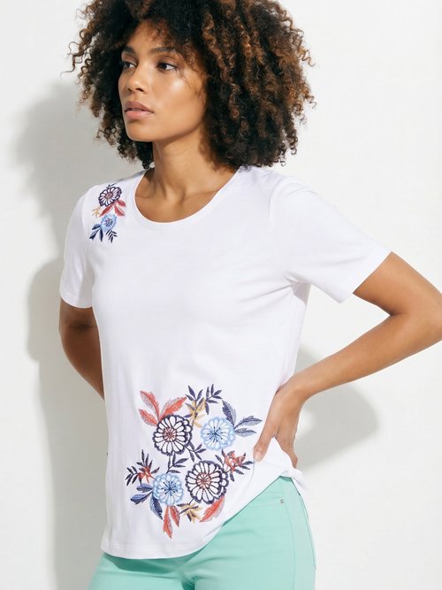 T-shirt manches courtes brodé ou imprimé Femme Blanc CAMPEAUX MV1