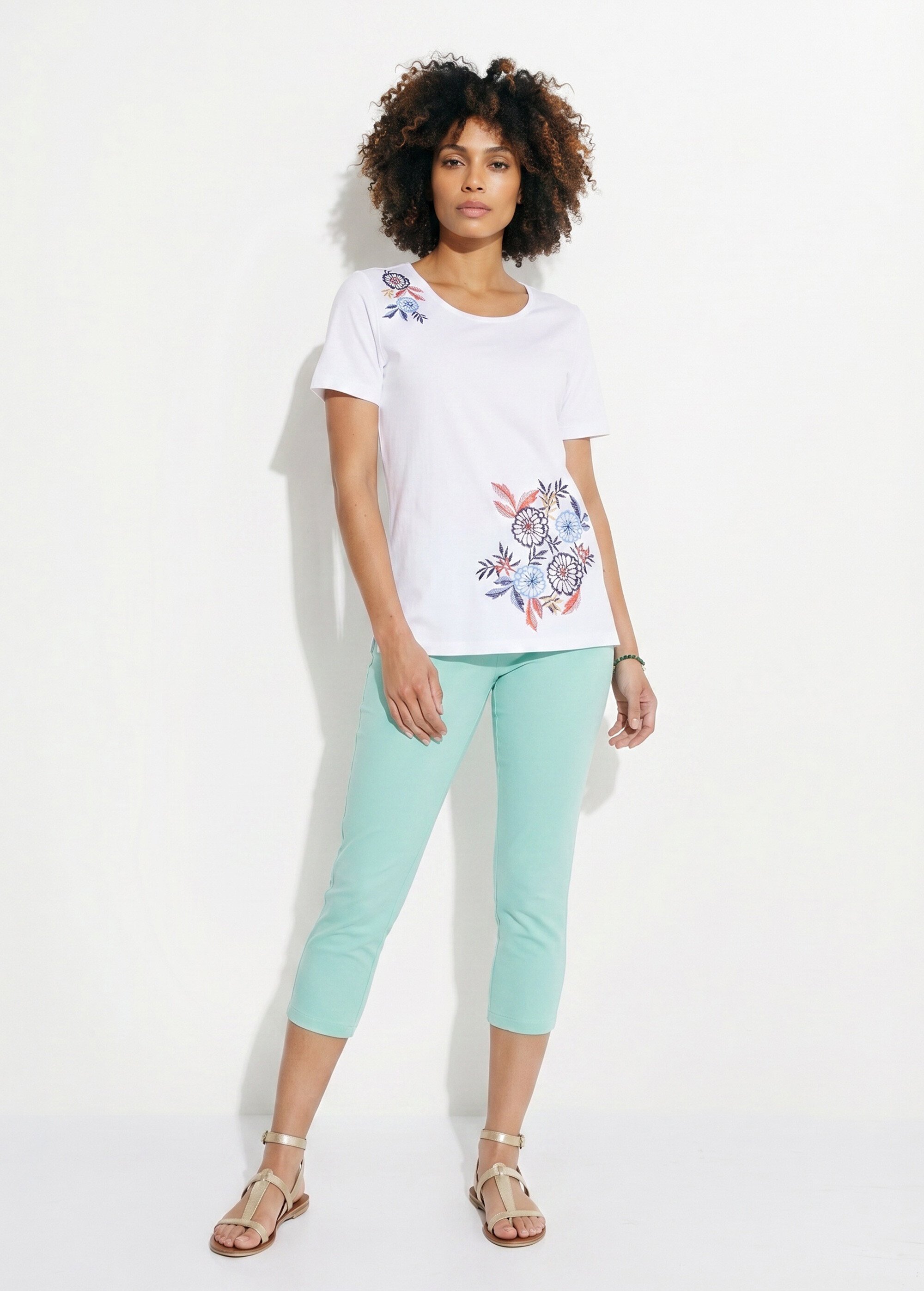 T-shirt manches courtes brodé ou imprimé Femme Blanc CAMPEAUX SI1