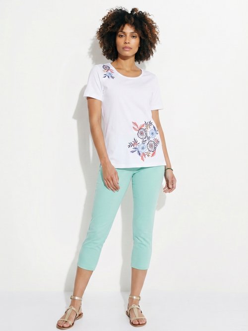 T-shirt manches courtes brodé ou imprimé Femme Blanc CAMPEAUX SI1