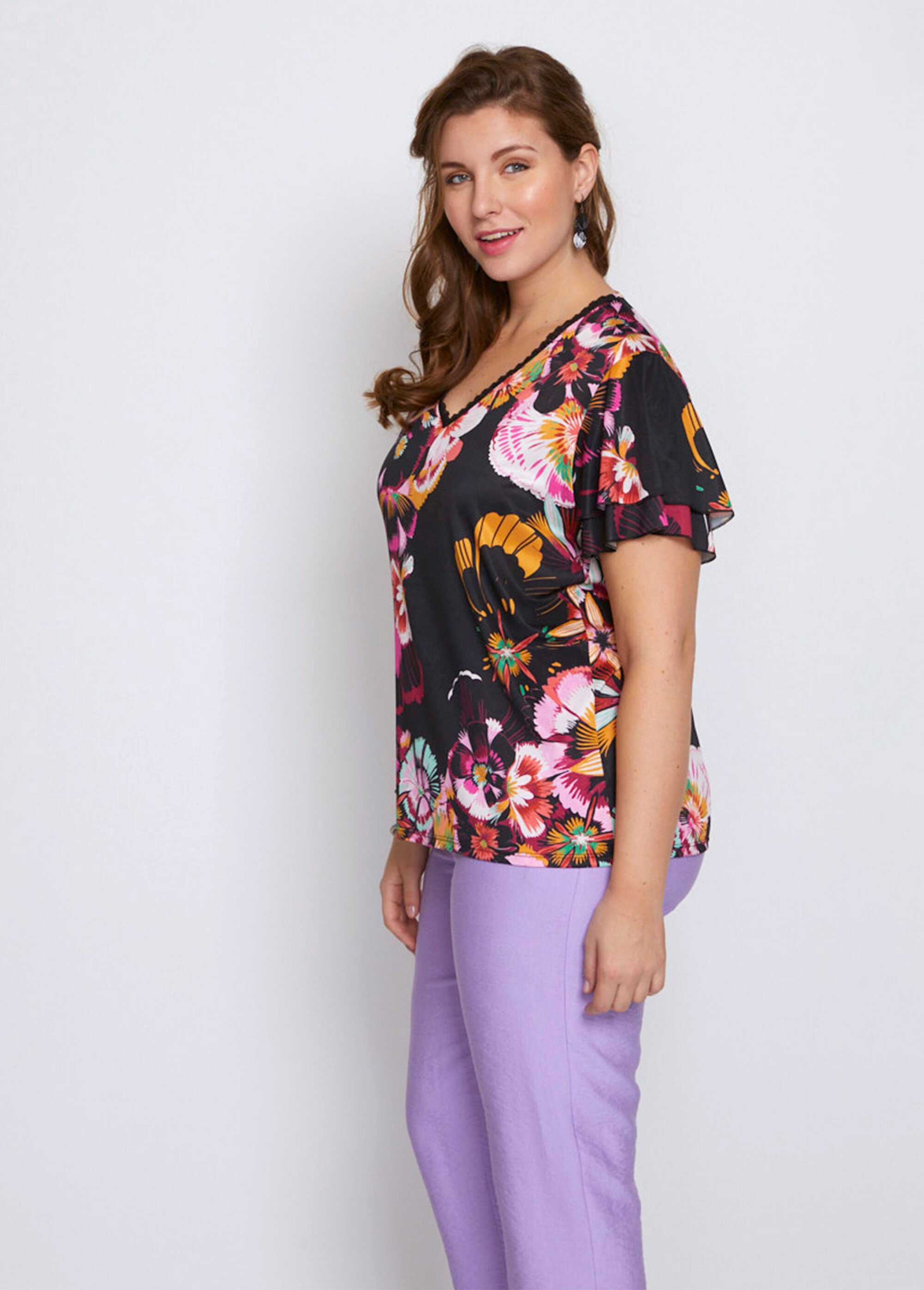 T-shirt manches courtes volantées Femme Grande Taille Noir CHEROKEE GA1