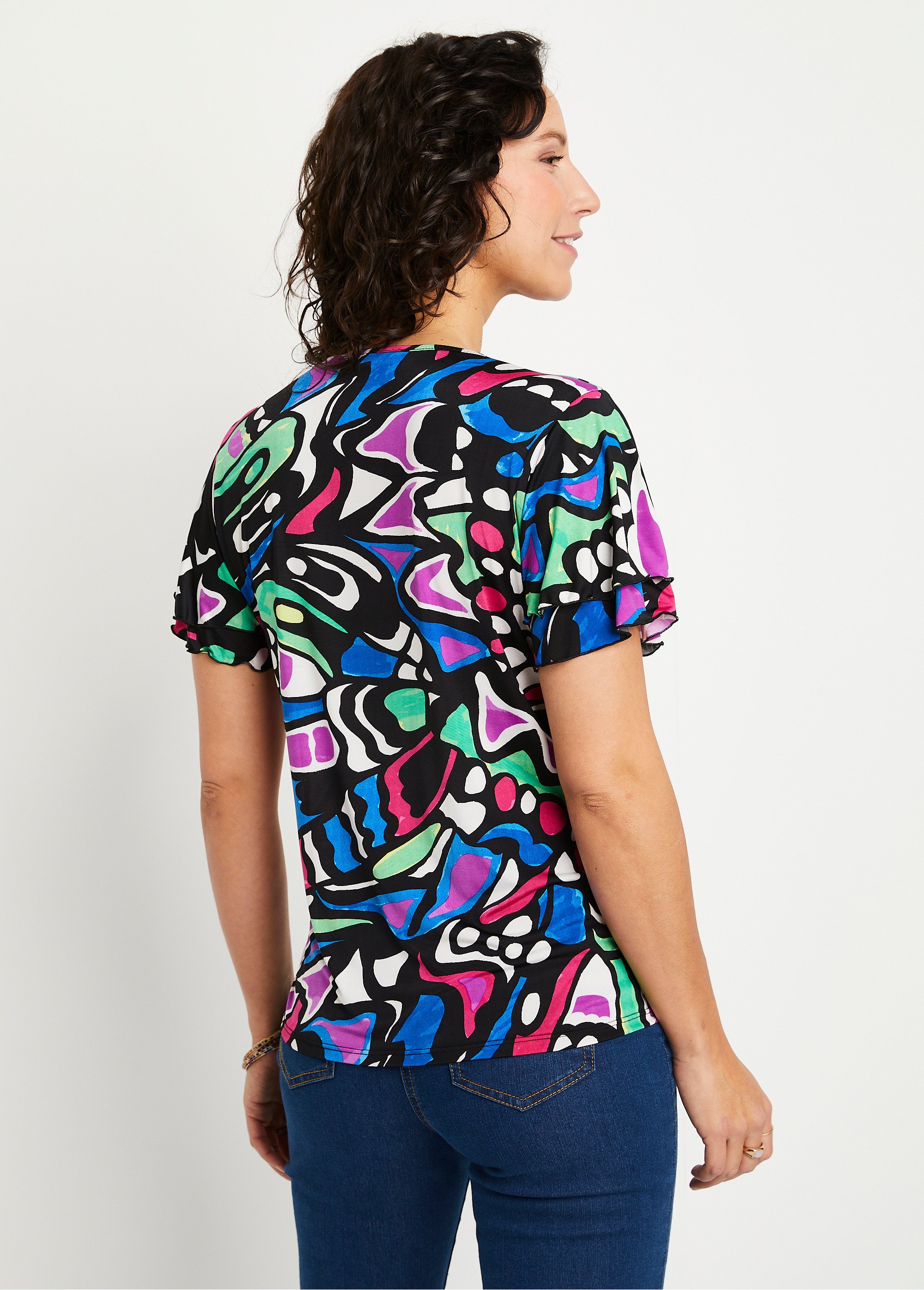 T-shirt manches courtes volantées Femme Noir CHEROKEE DO1