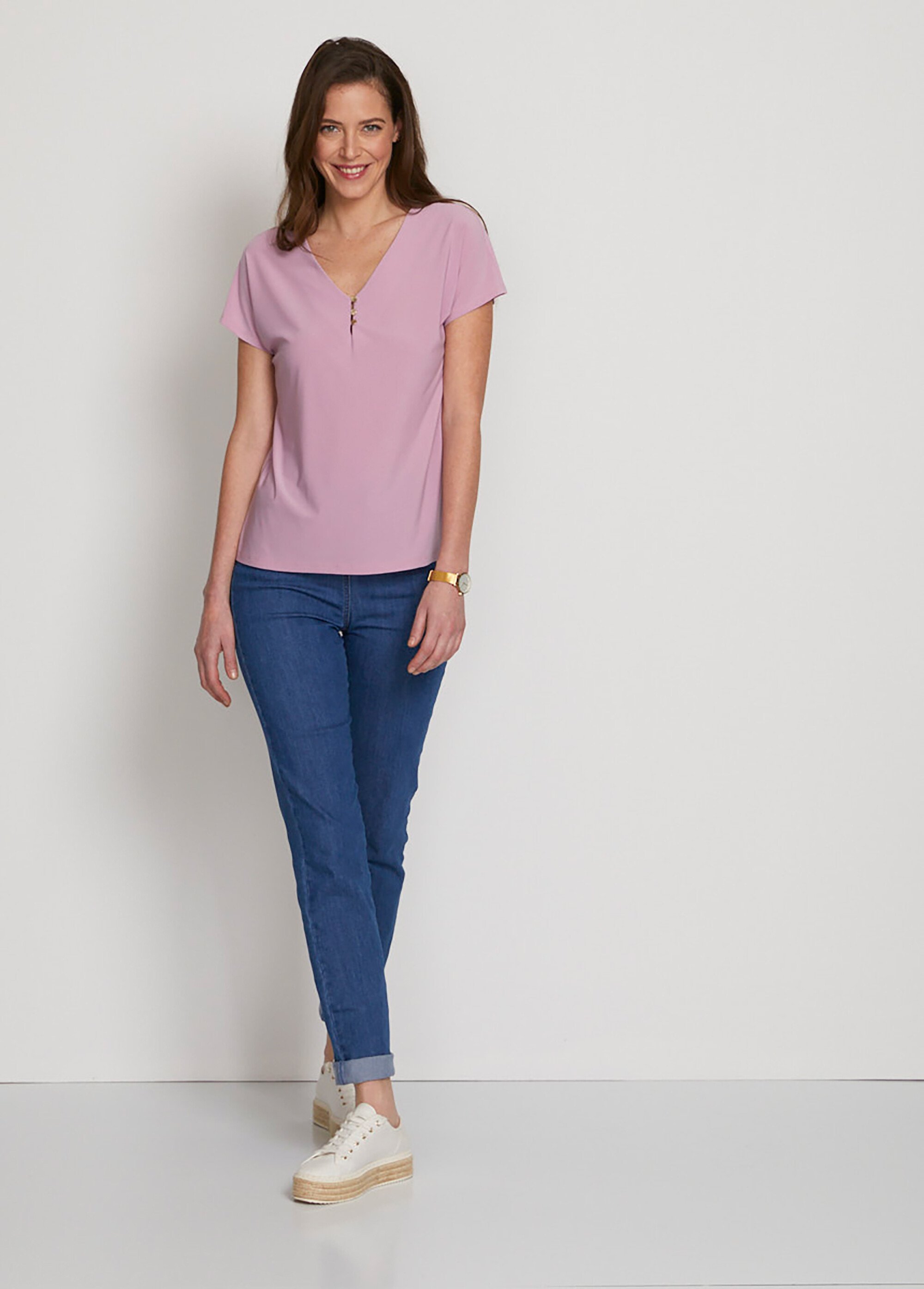 Tee-shirt col V boutonné manches kimono Femme Violet CAMASSA SF1