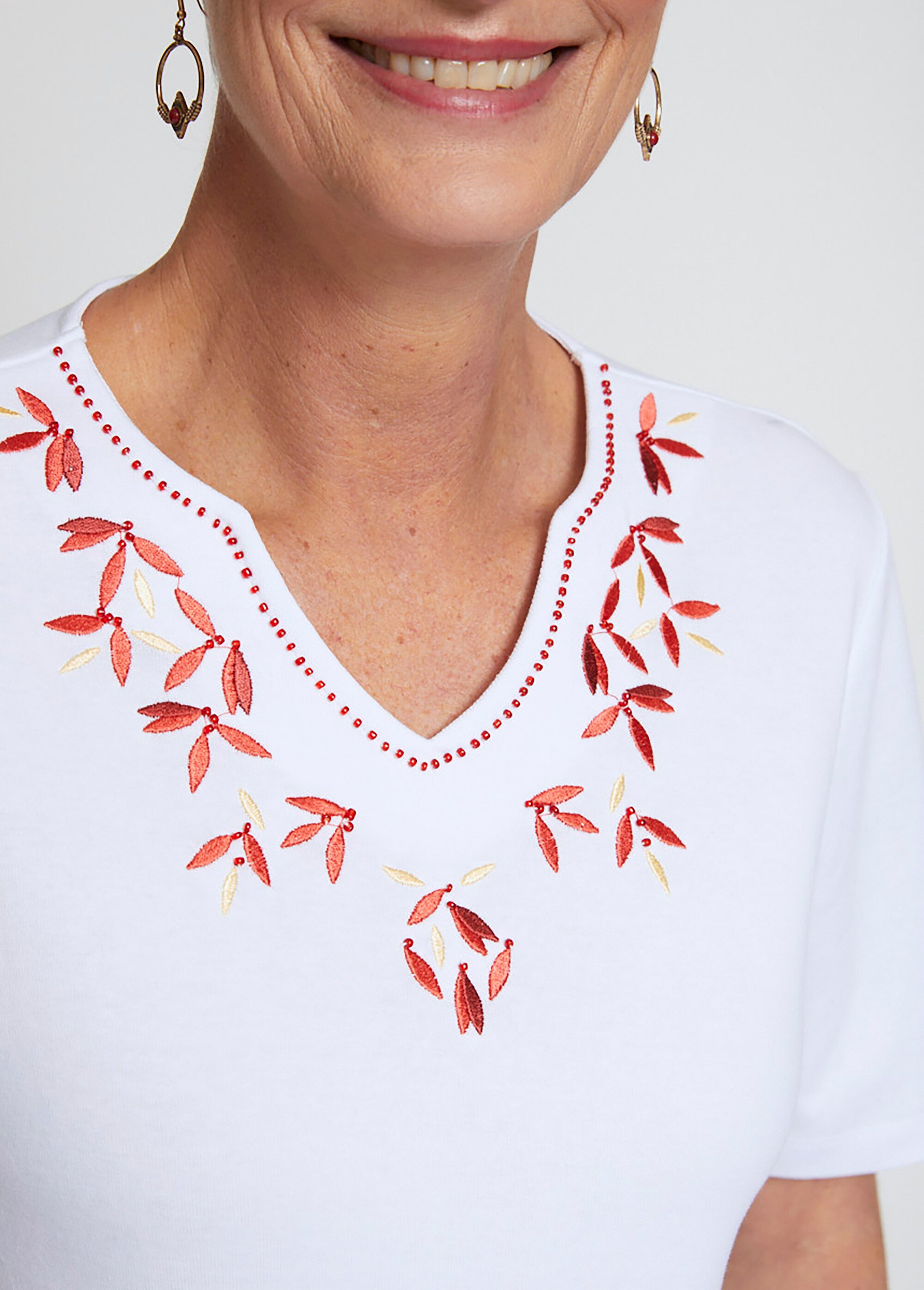 Tee-shirt encolure brodée manches courtes