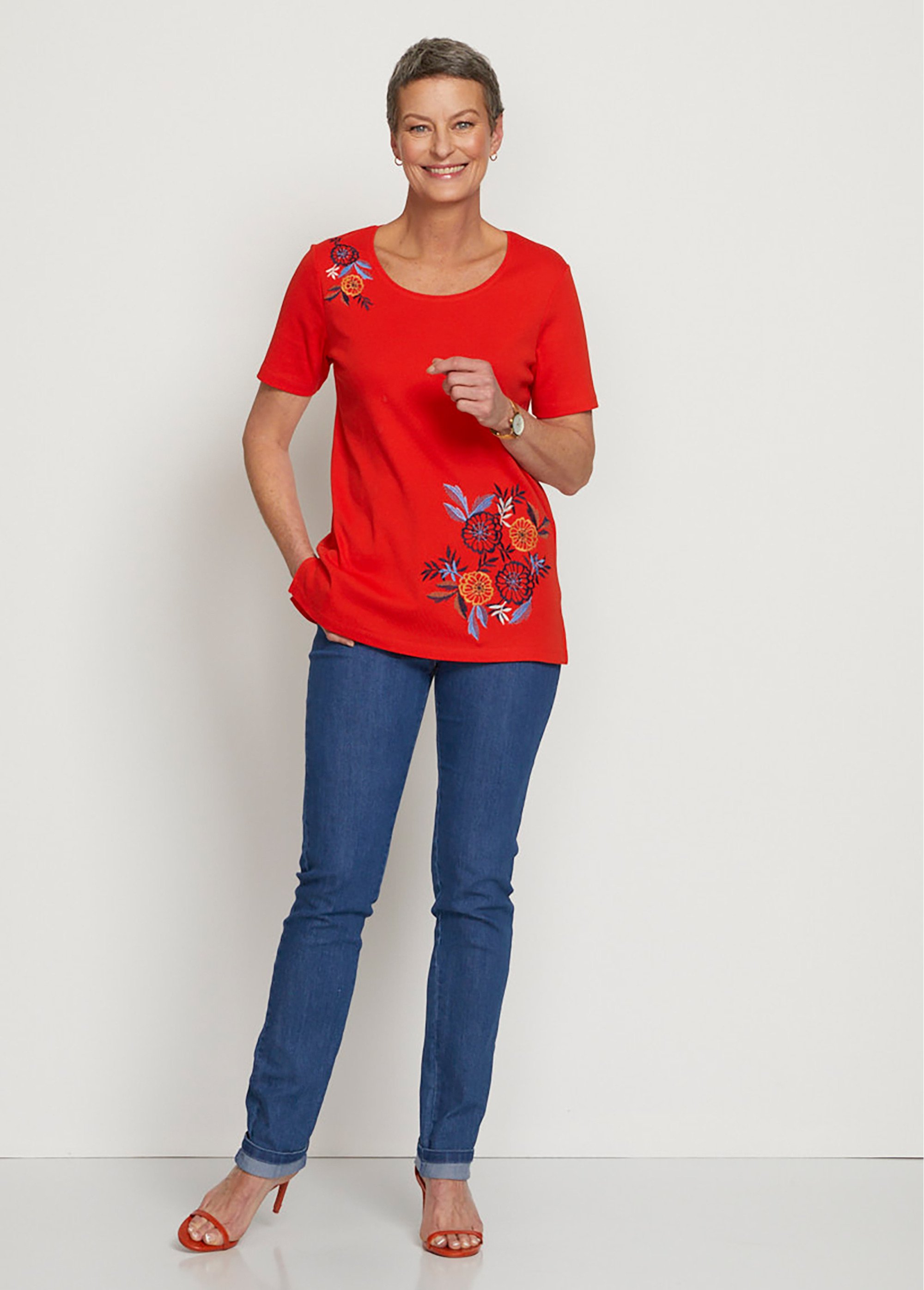 T-shirt manches courtes brodé ou imprimé Femme Orange CAMPEAUX SF1