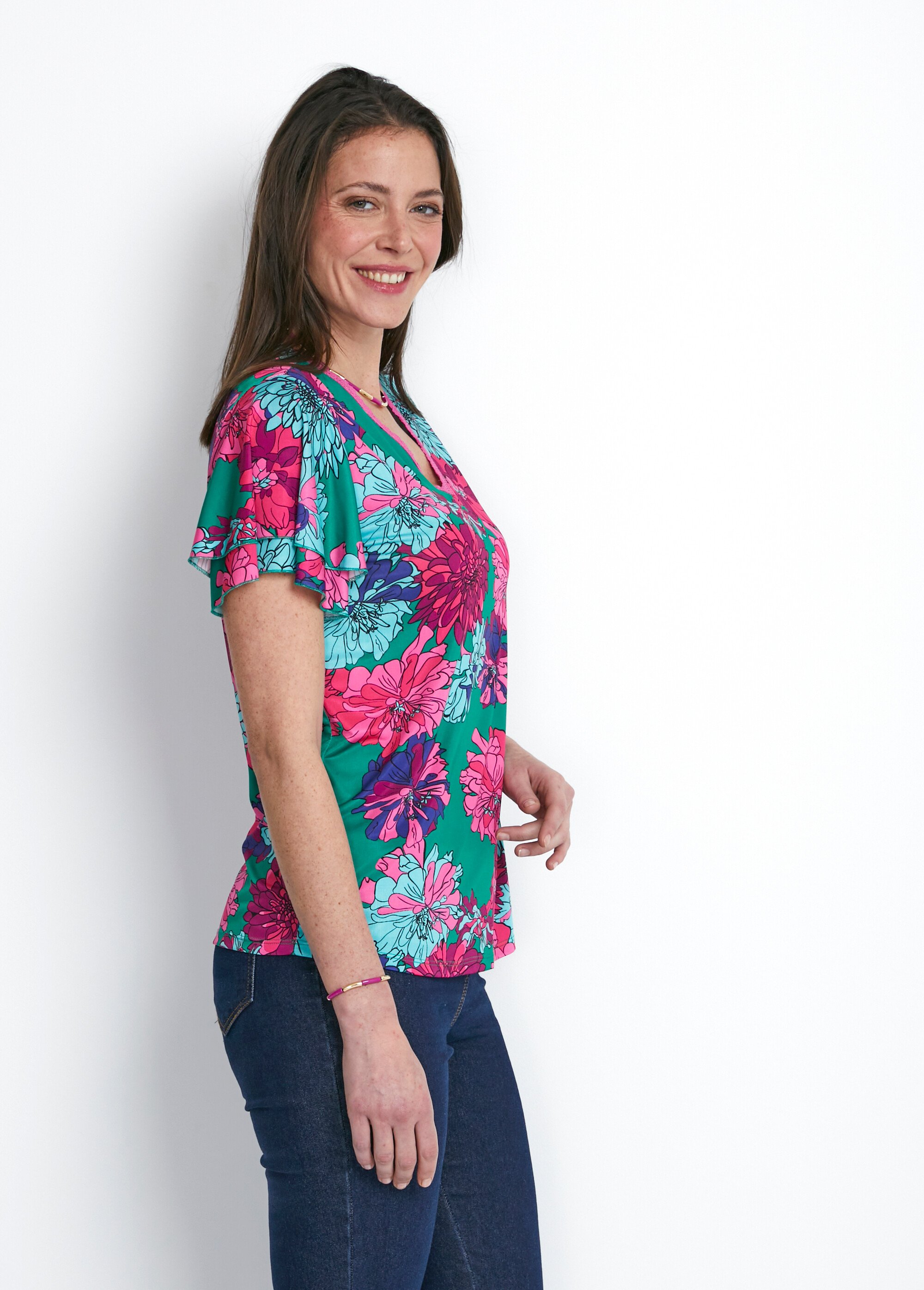 T-shirt manches courtes volantées Femme Vert CHEROKEE DR1