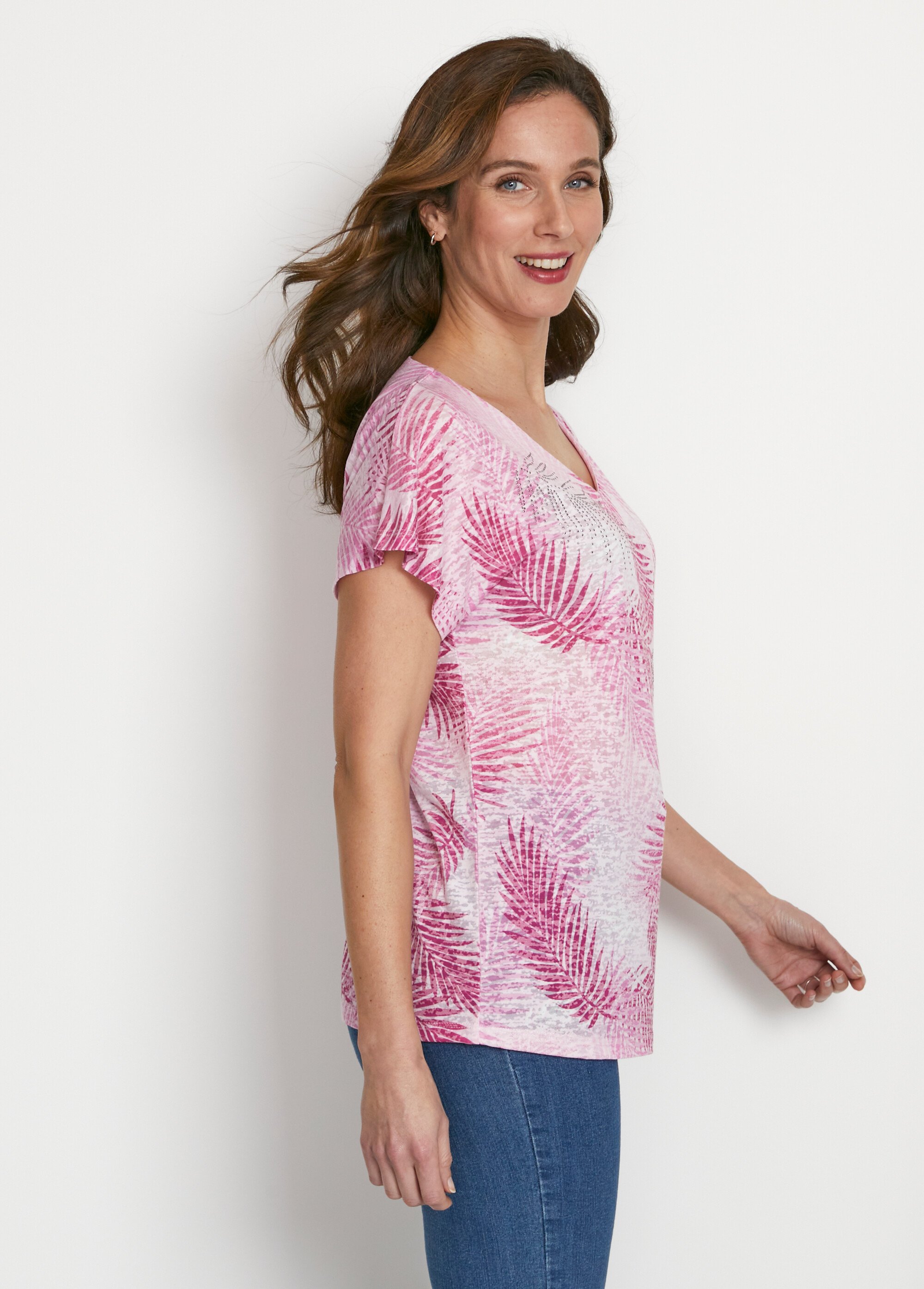 T-shirt imprimé court maille dévorée Femme Rose CAMOPI DR1