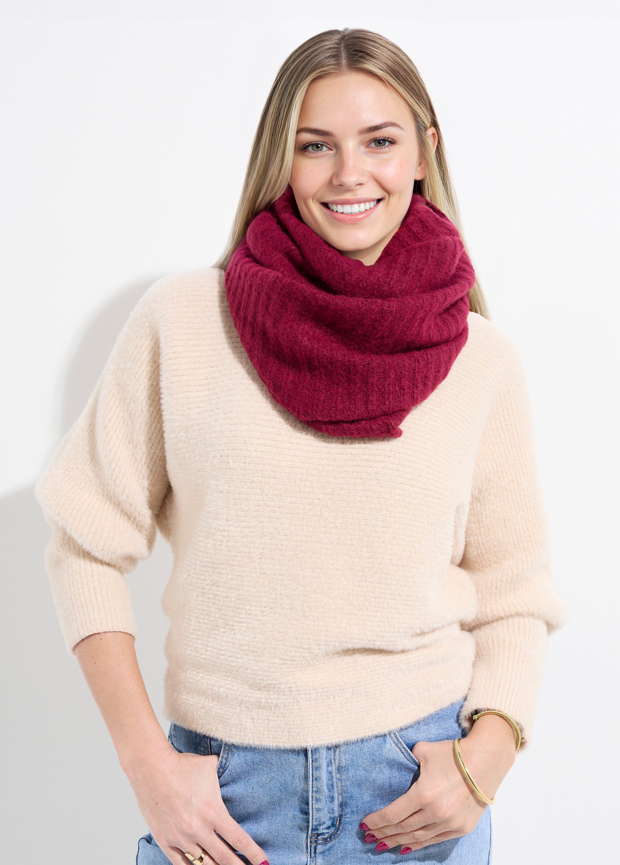 Tour de cous snood en maille mousseuse Femme Rouge TOPJC25292 FA1