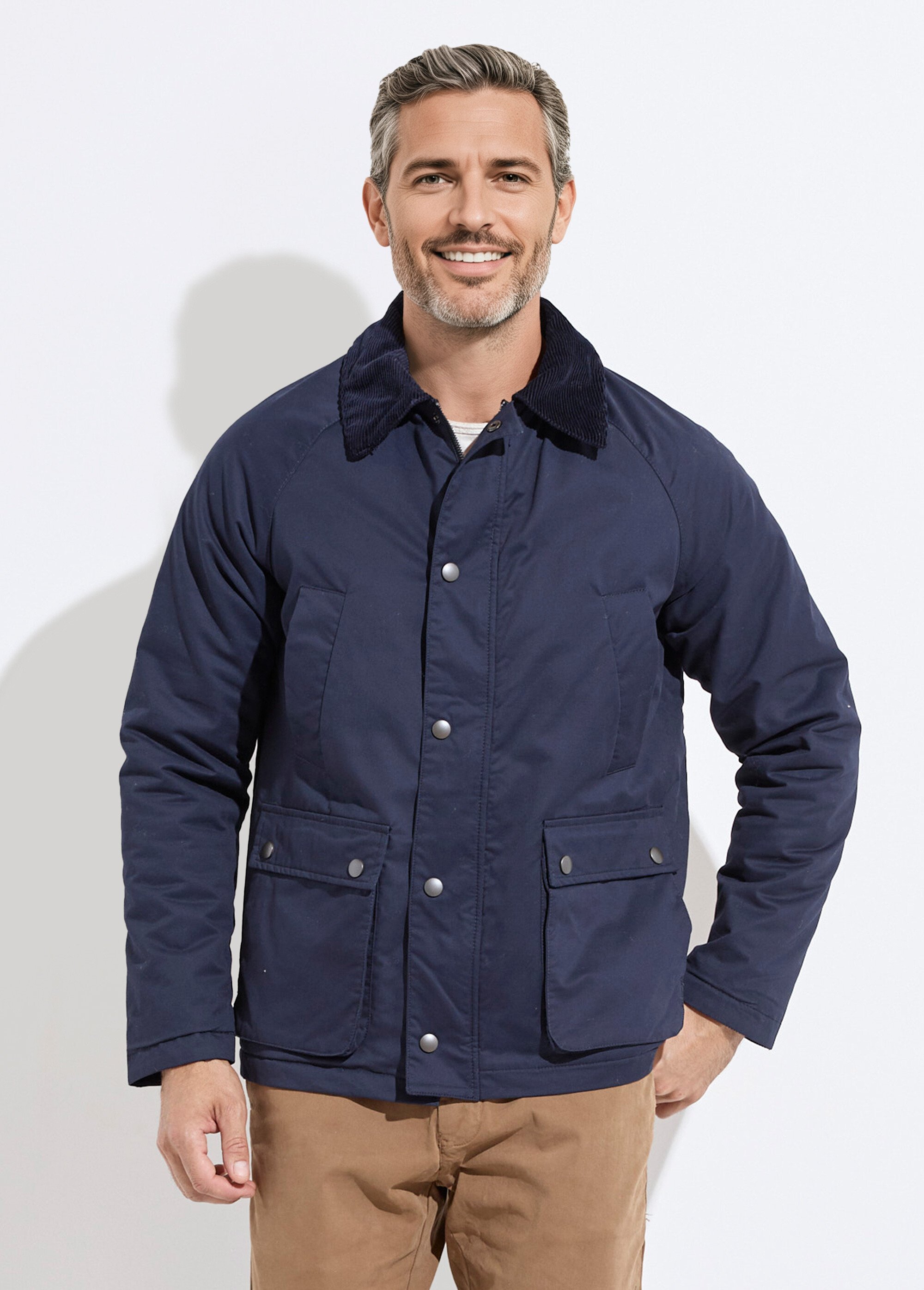 Veste anglaise chic ouatinée col velours Homme Bleu KYM5141 FA1