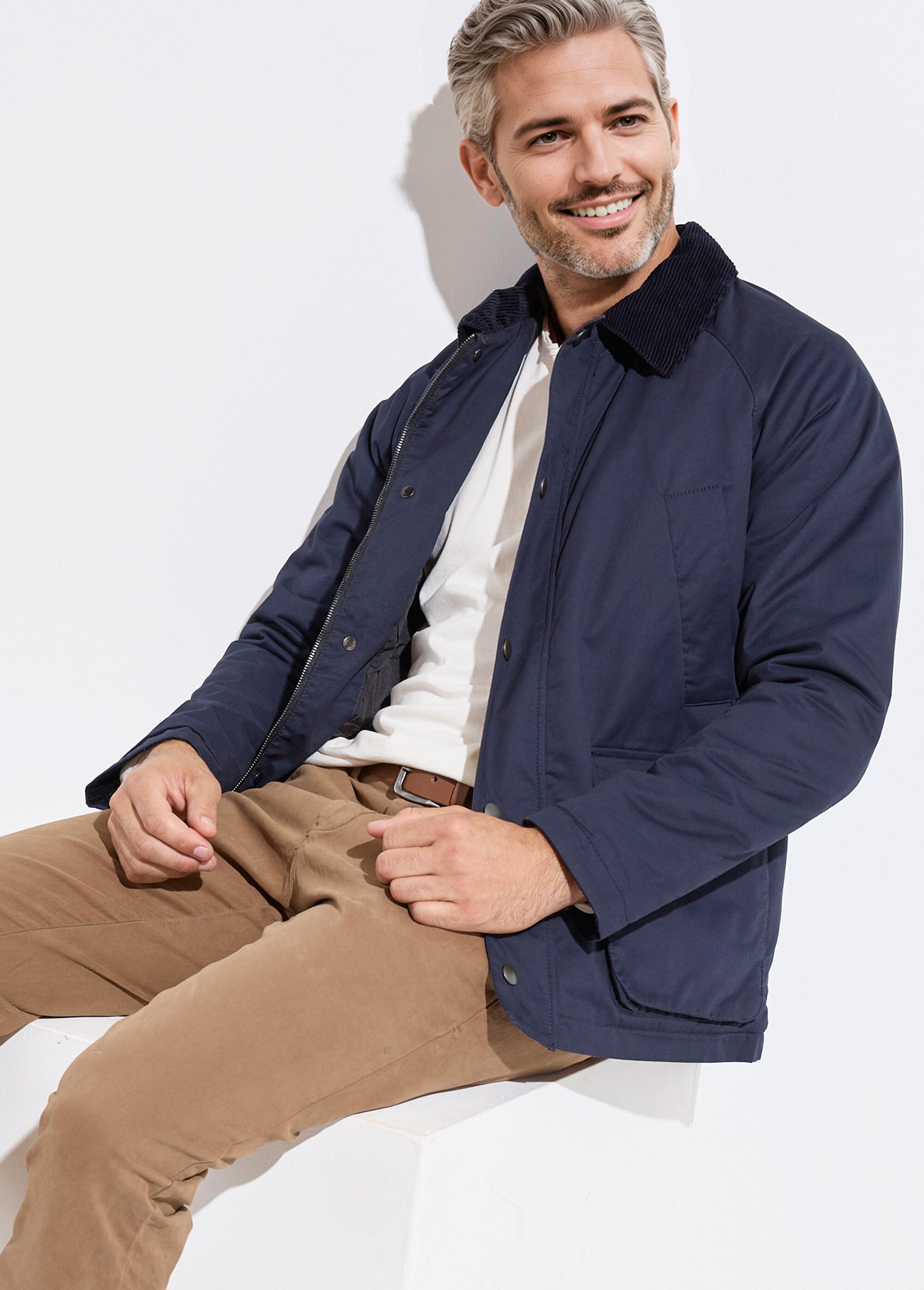 Veste anglaise chic ouatinée col velours Homme Bleu KYM5141 MV1