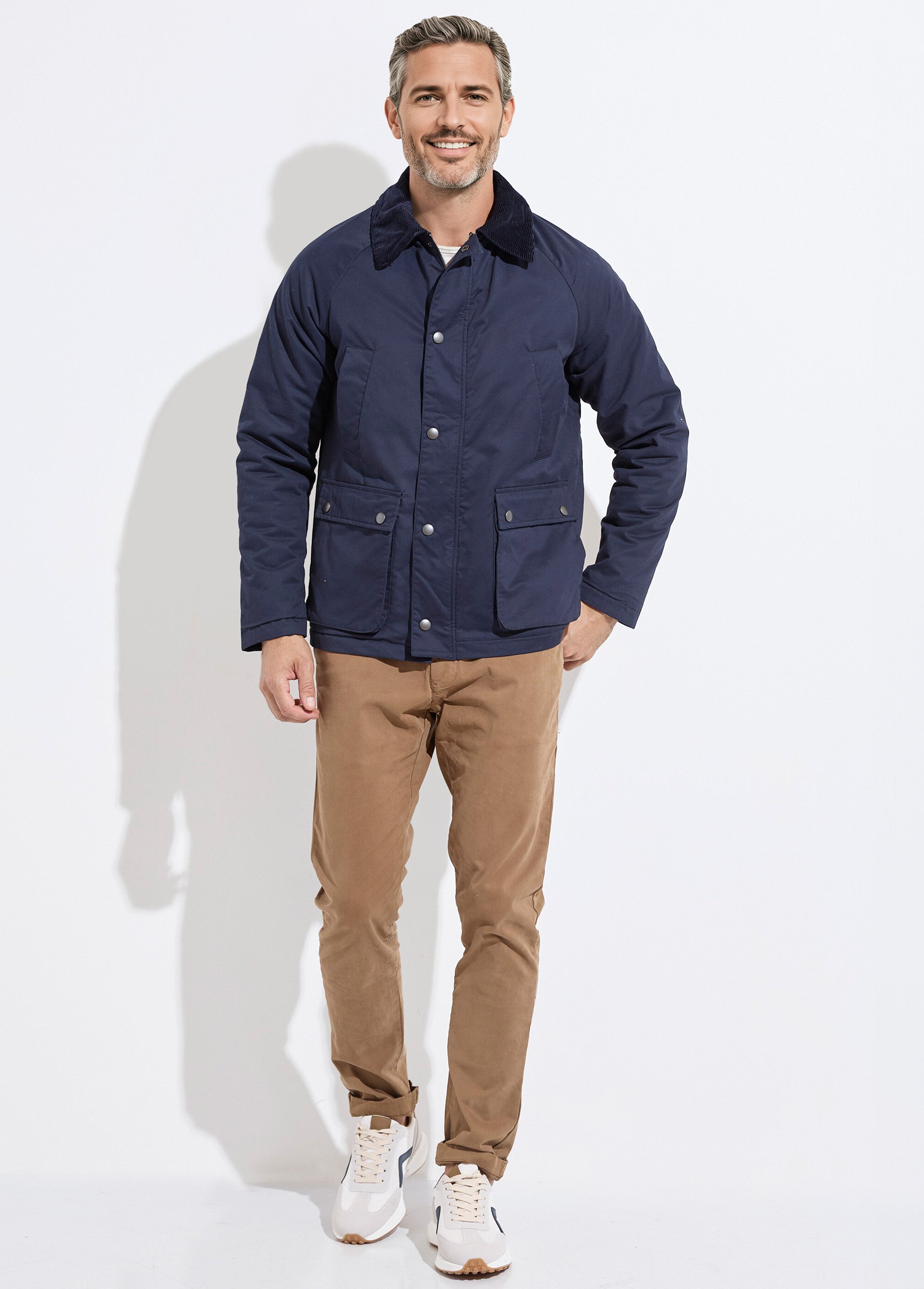 Veste anglaise chic ouatinée col velours Homme Bleu KYM5141 SF1