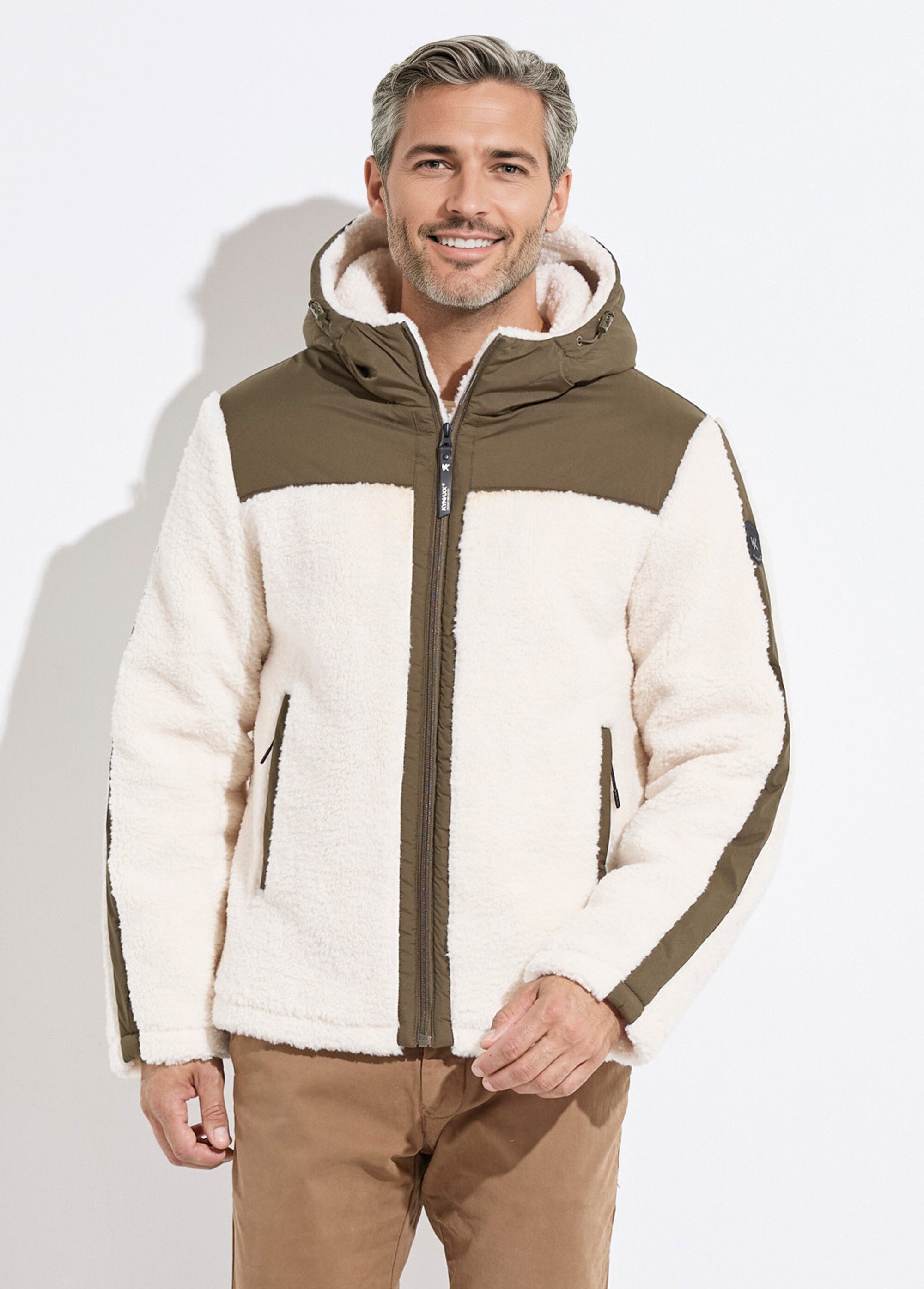 Veste chaude polaire sherpa façon moutonné Homme Vert KYM5325 FA1