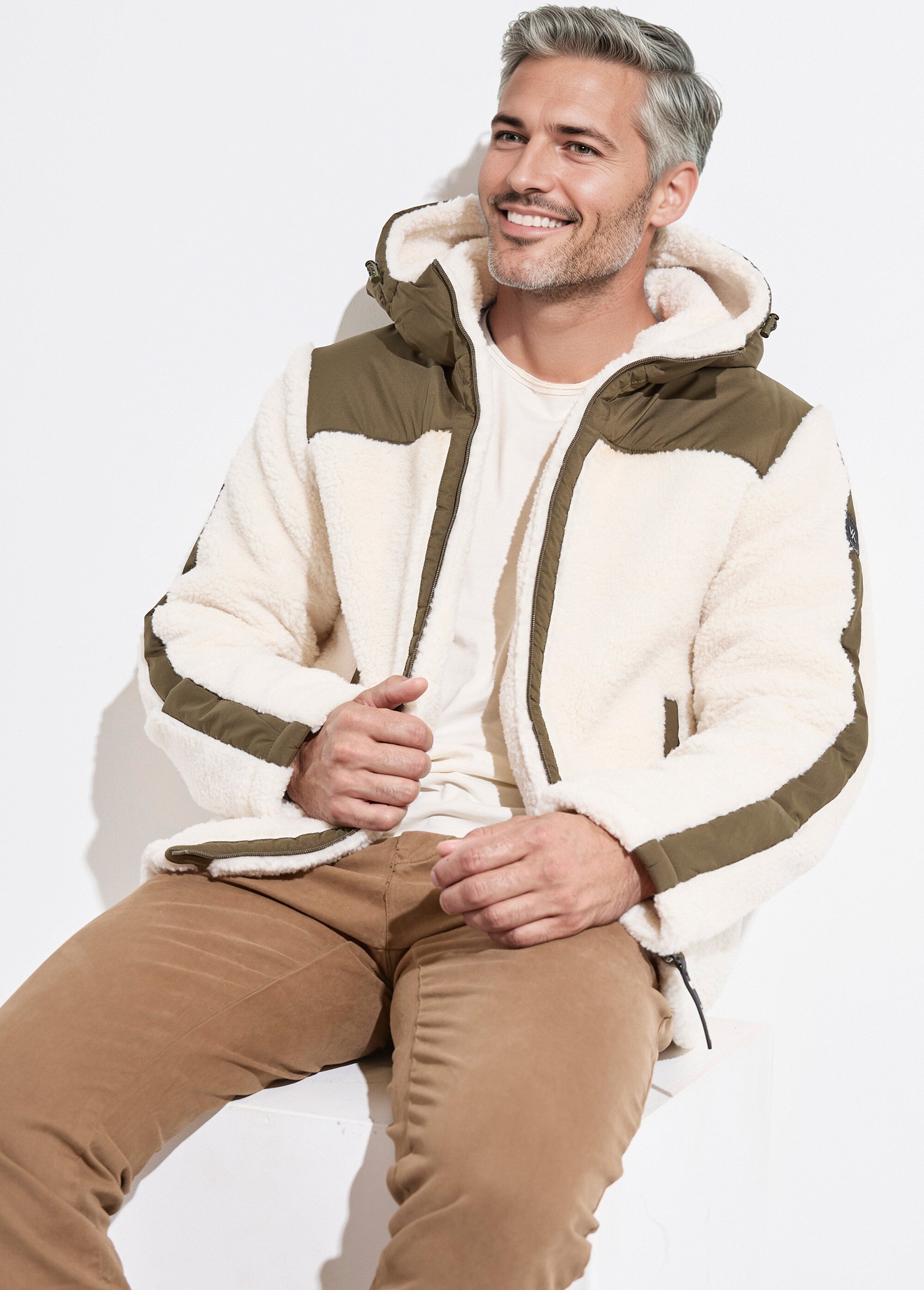 Veste chaude polaire sherpa façon moutonné Homme Vert KYM5325 MV1