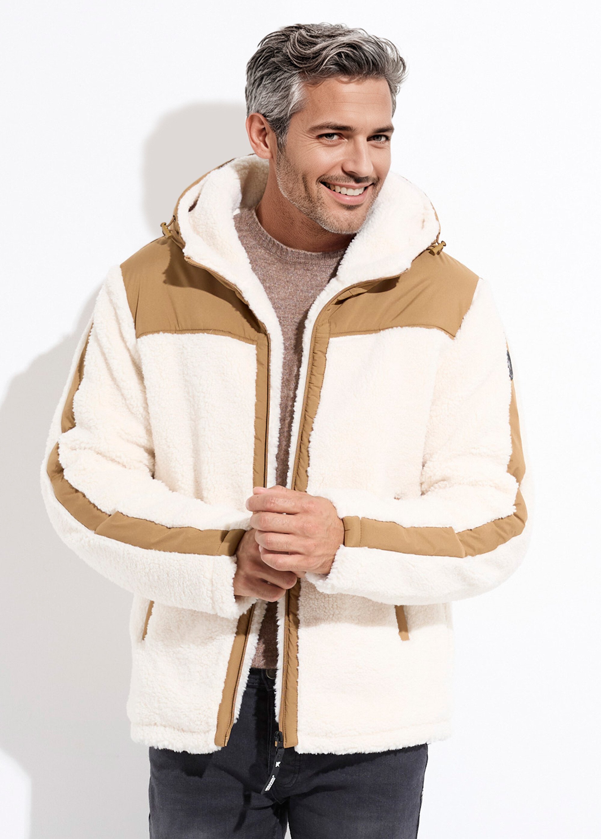 Veste chaude polaire sherpa façon moutonné Homme Marron KYM5325 FA1