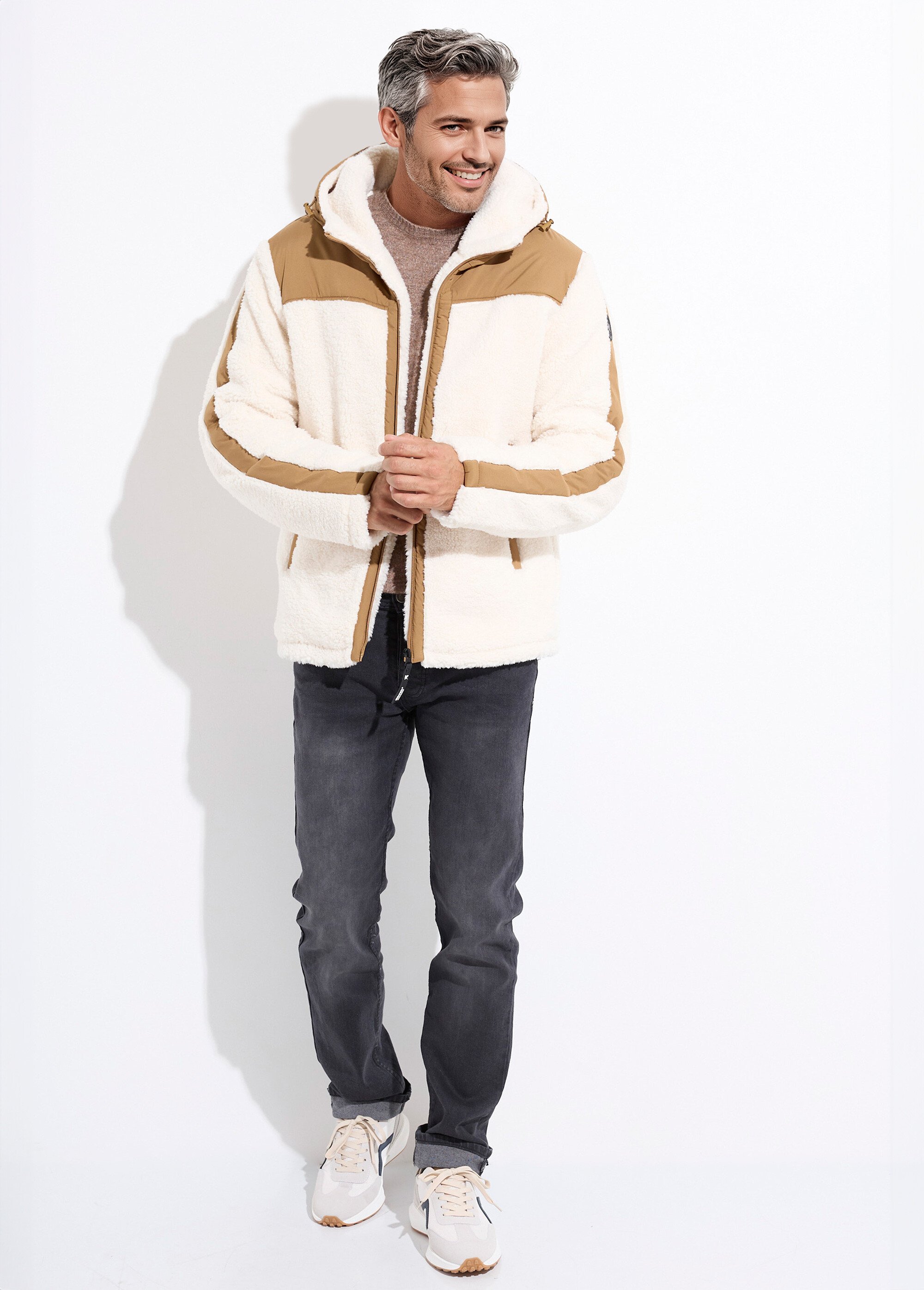 Veste chaude polaire sherpa façon moutonné Homme Marron KYM5325 SF1