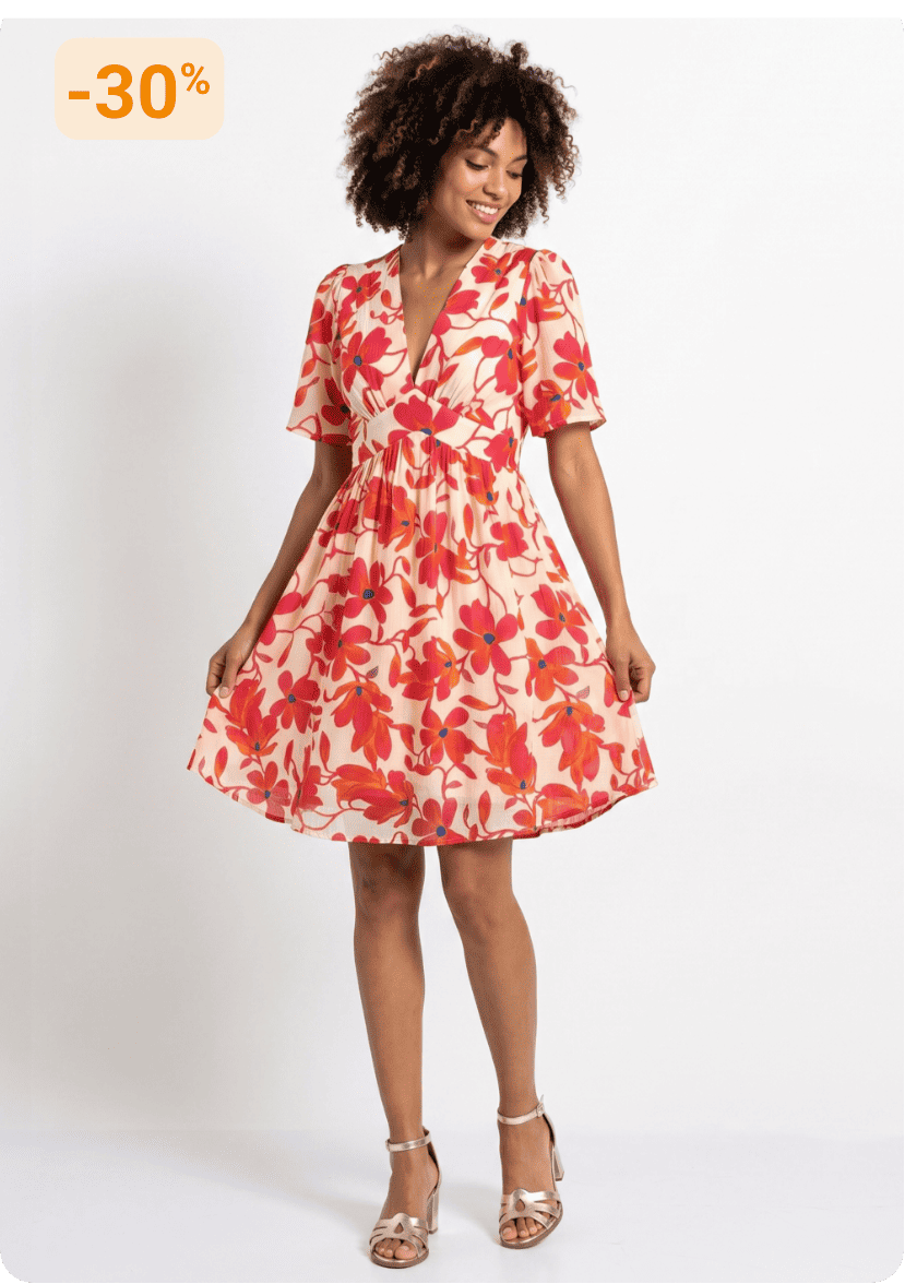 Robe élégante fleurie taille haute