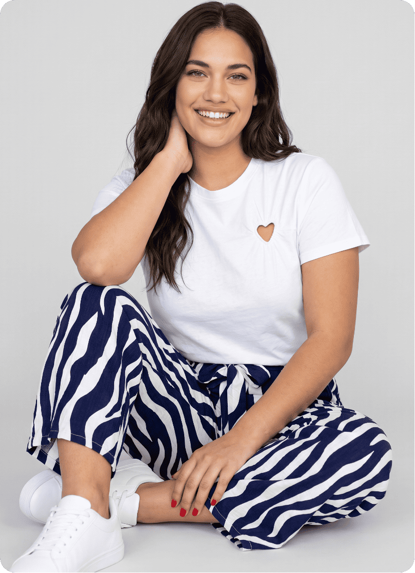 Pantalon large élastiqué, imprimé vagues