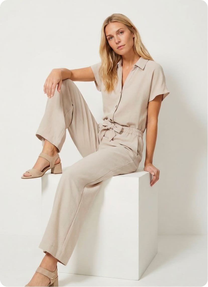 Pantalon souple texturé, noué taille