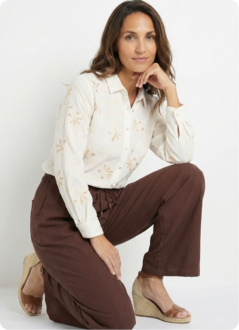 Pantalon large avec lin, style ethnique