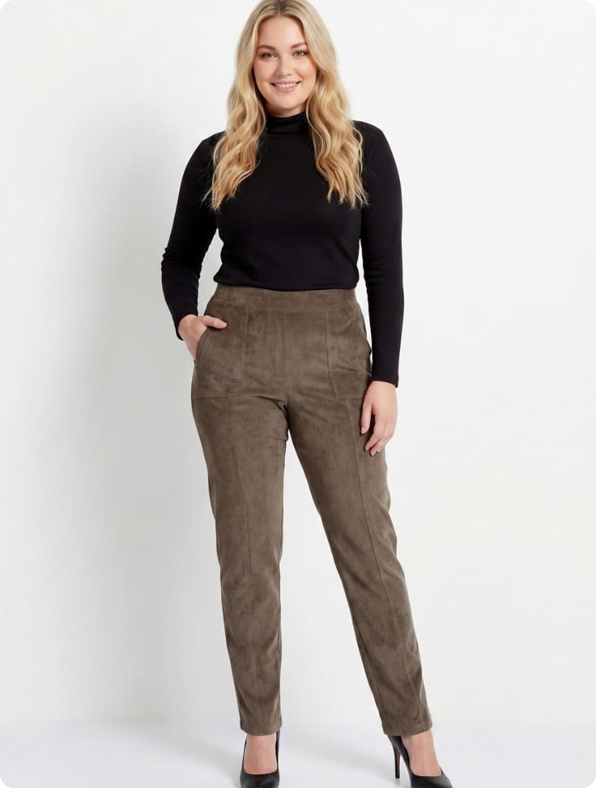 Pantalon droit taille élastiquée velours
