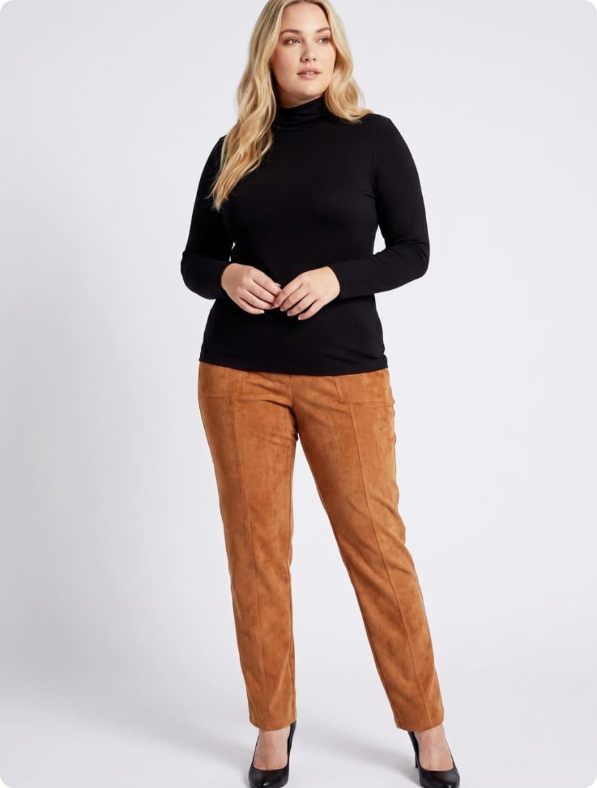 Pantalon droit taille élastiquée velours