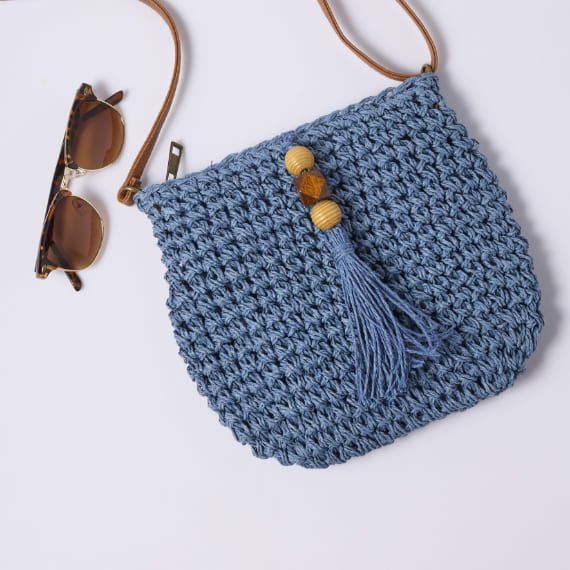 Sac paille bandoulière, pompon perles
