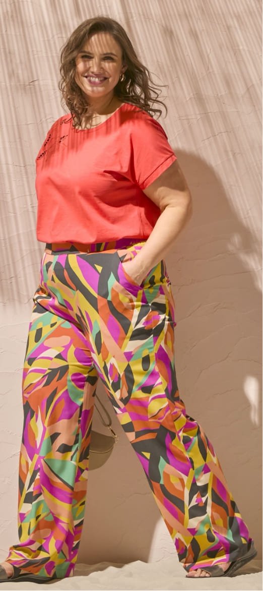 Pantalon large taille élastiquée imprimé