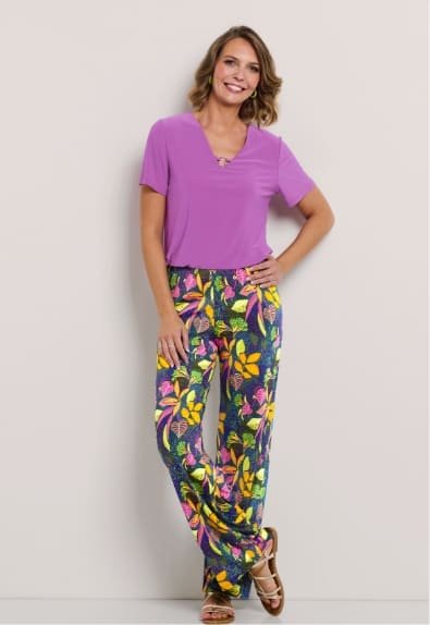 Pantalon fluide taille élastiquée maille