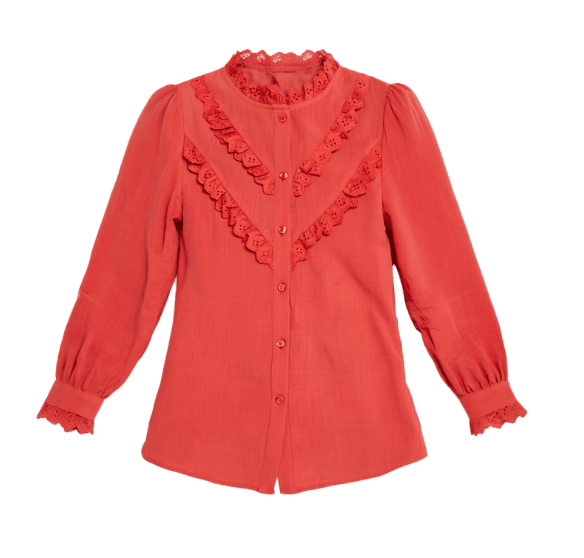 Chemisier boutonné détails broderie anglaise