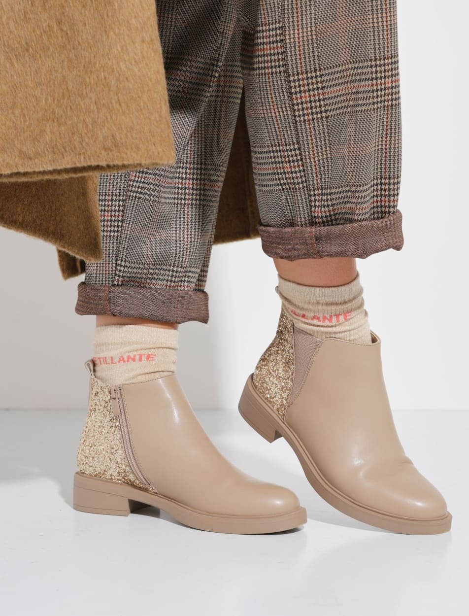 Boots Chelsea, détail paillettes talon