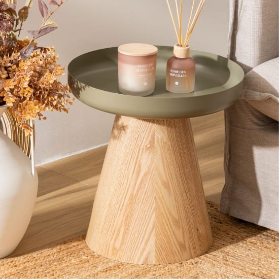 Table d'appoint métal, pied conique bois