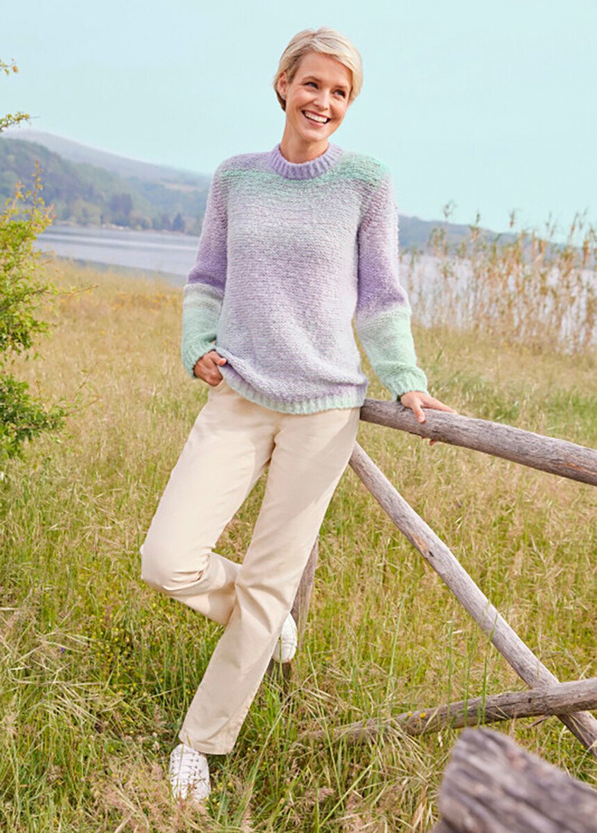 Round neck jumper with faded effect VIOLET AND GREEN