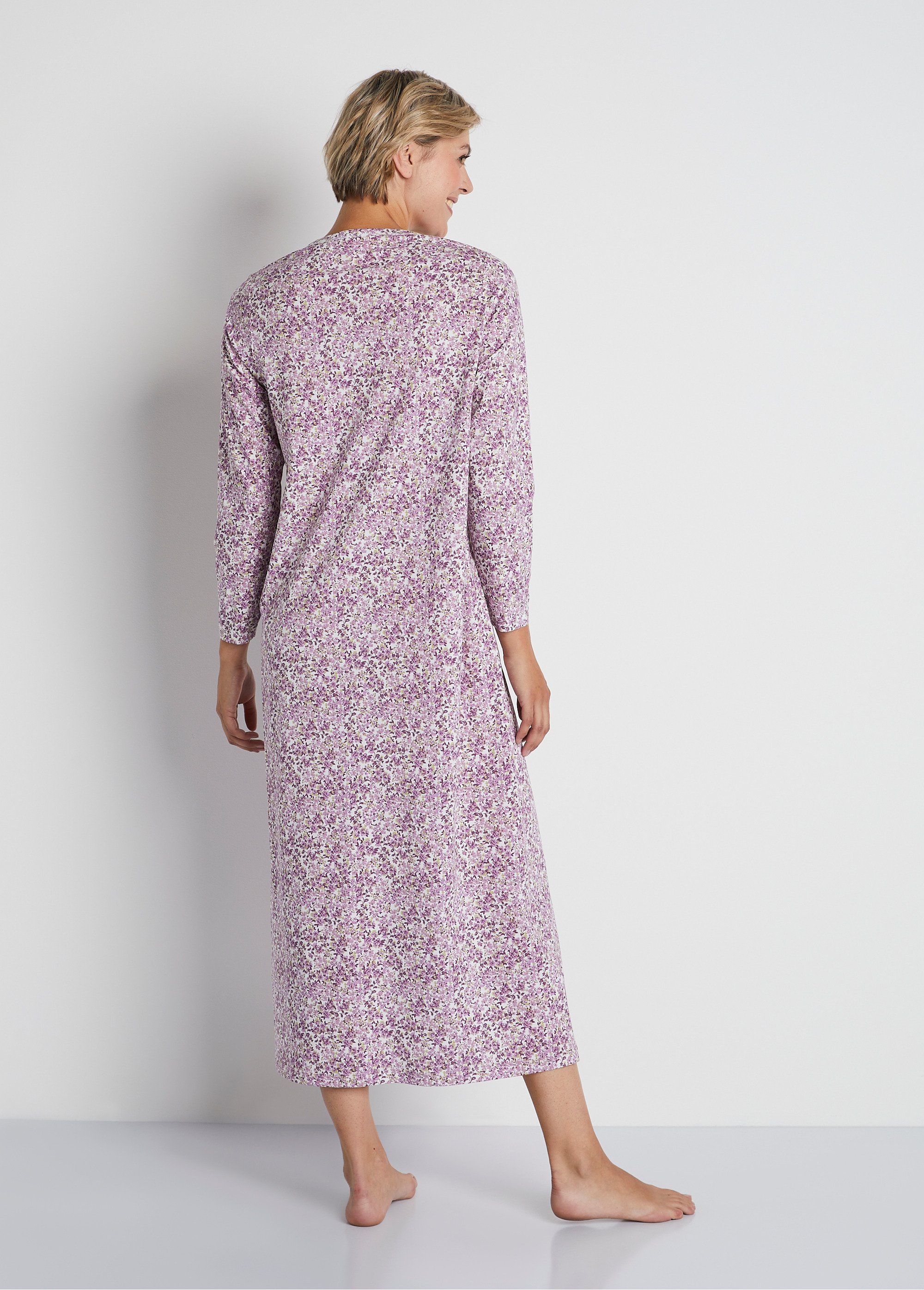 Long print cotton nightdress PRINT PLUM