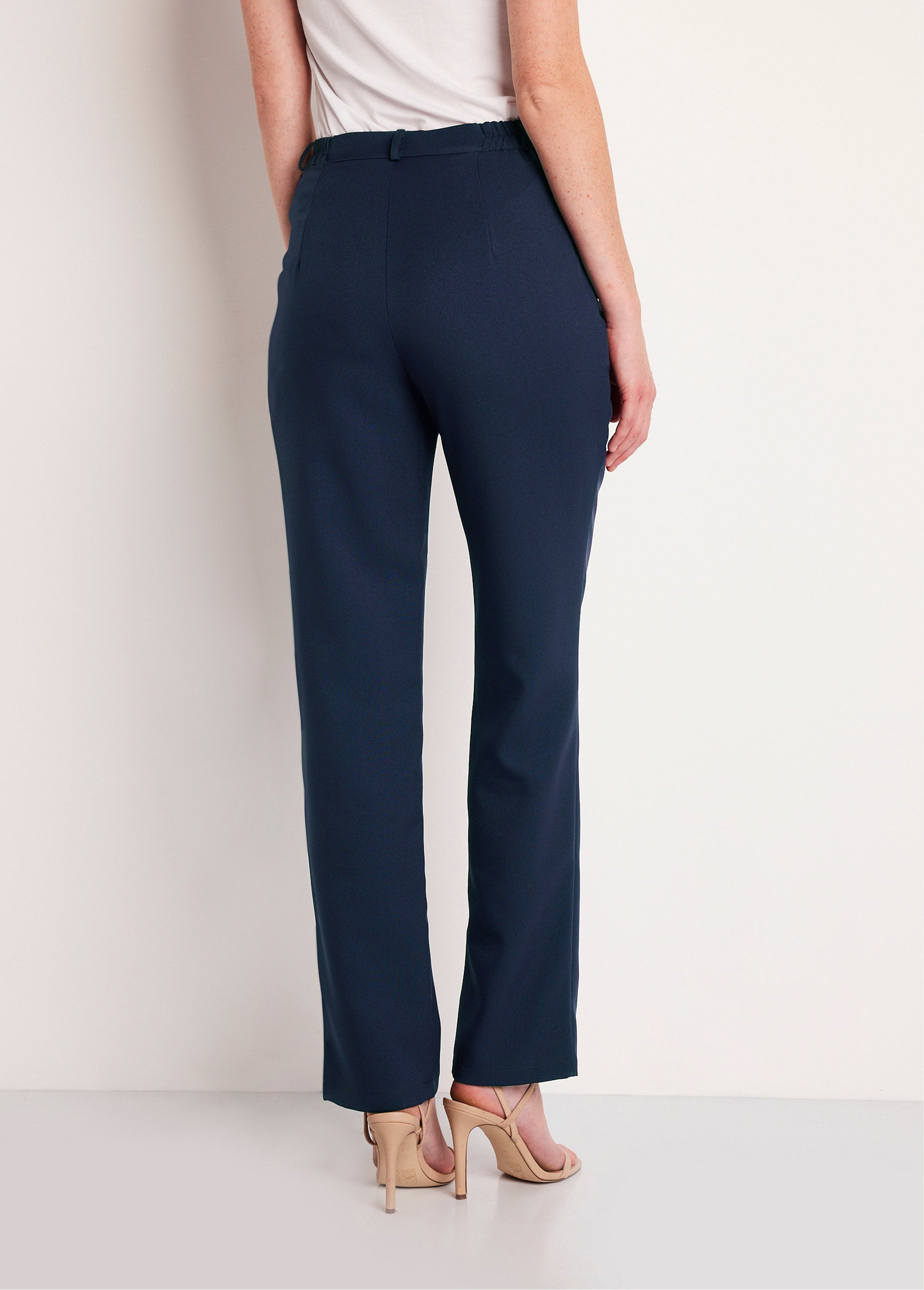 Plain straight leg trousers with partially elasticated waistband NAVY